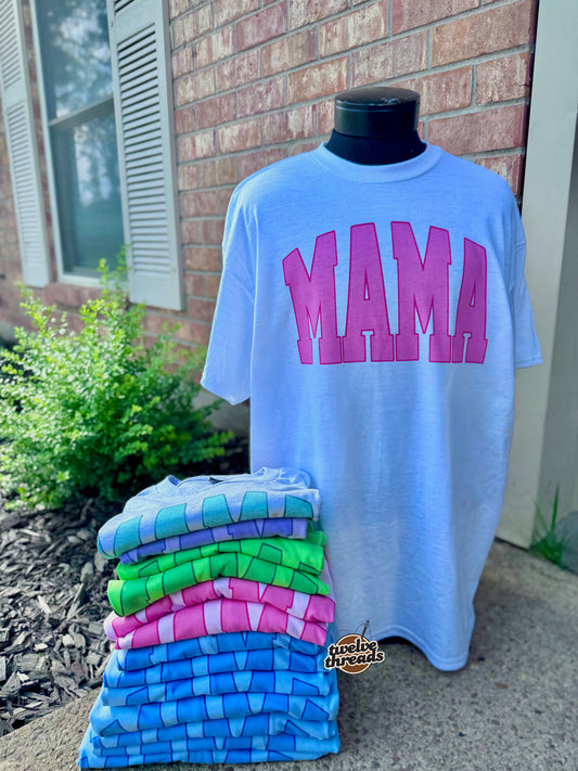 Varsity mama t shirt, sublimation on Gildan dry blend tee, unisex fit t shirt, mama, name custom t shirt, Gildan