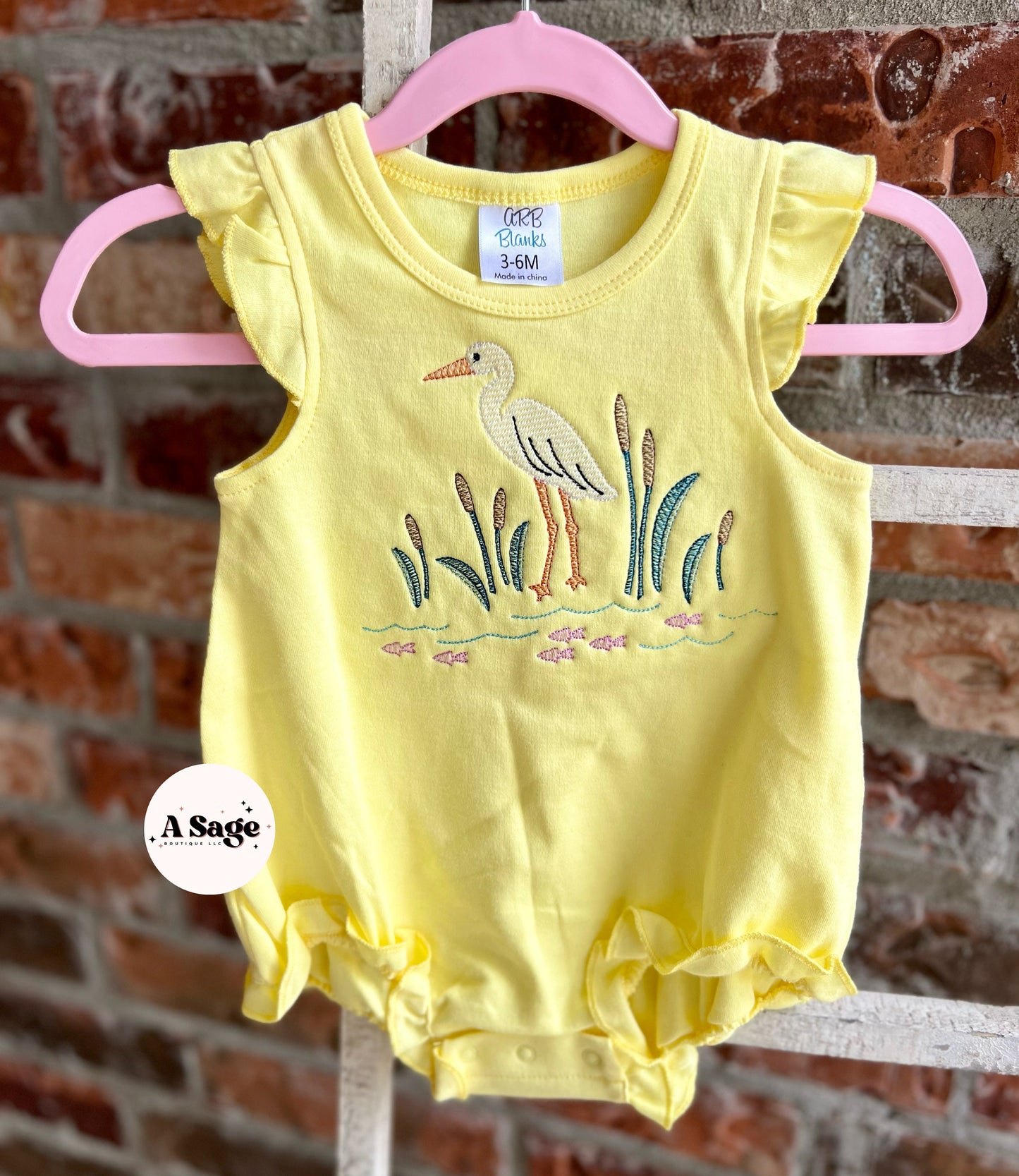 Embroidered Crane Bubble or T shirt - embroidery - crane - fish - water - kids bubble romper - kids t shirt - kids embroidery - embroidered