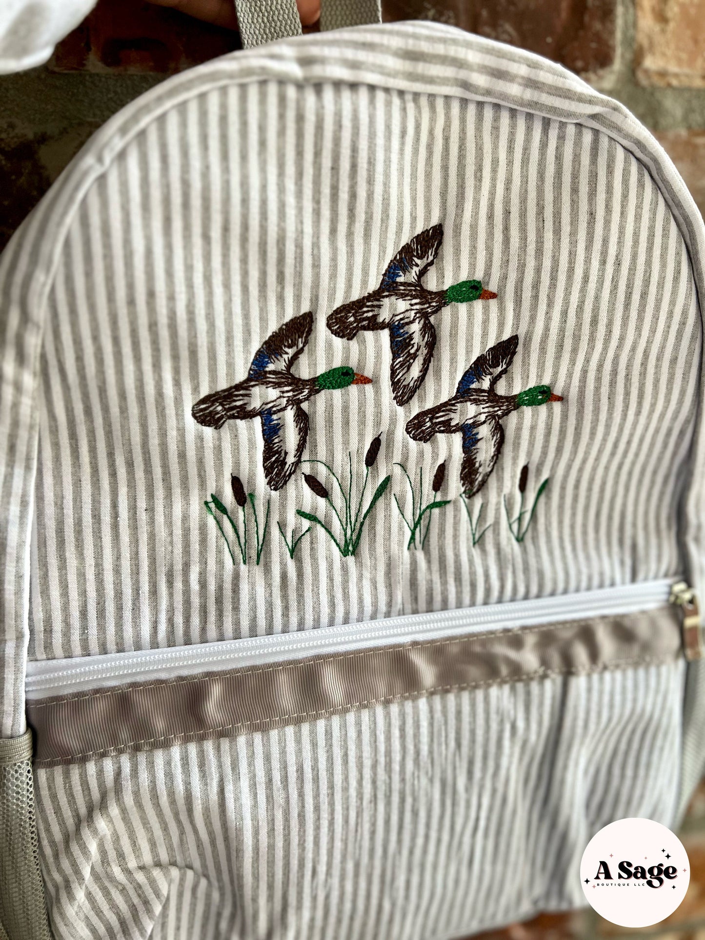 Embroidered Seersucker lunch box - mallard ducks - swamp - kids lunch box - lunch bag - adult lunch box - embroidered lunch box -embroidery