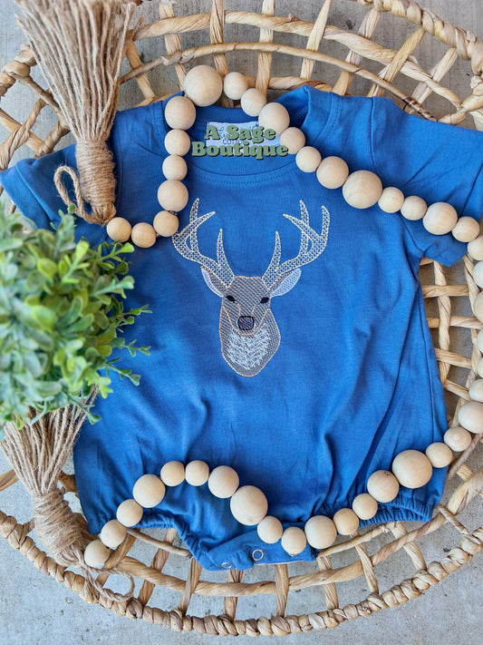 Embroidered Deer Bubble romper - T shirt - personalized - custom - embroidery - deer- buck - deer season - hunting season - name bubble tee