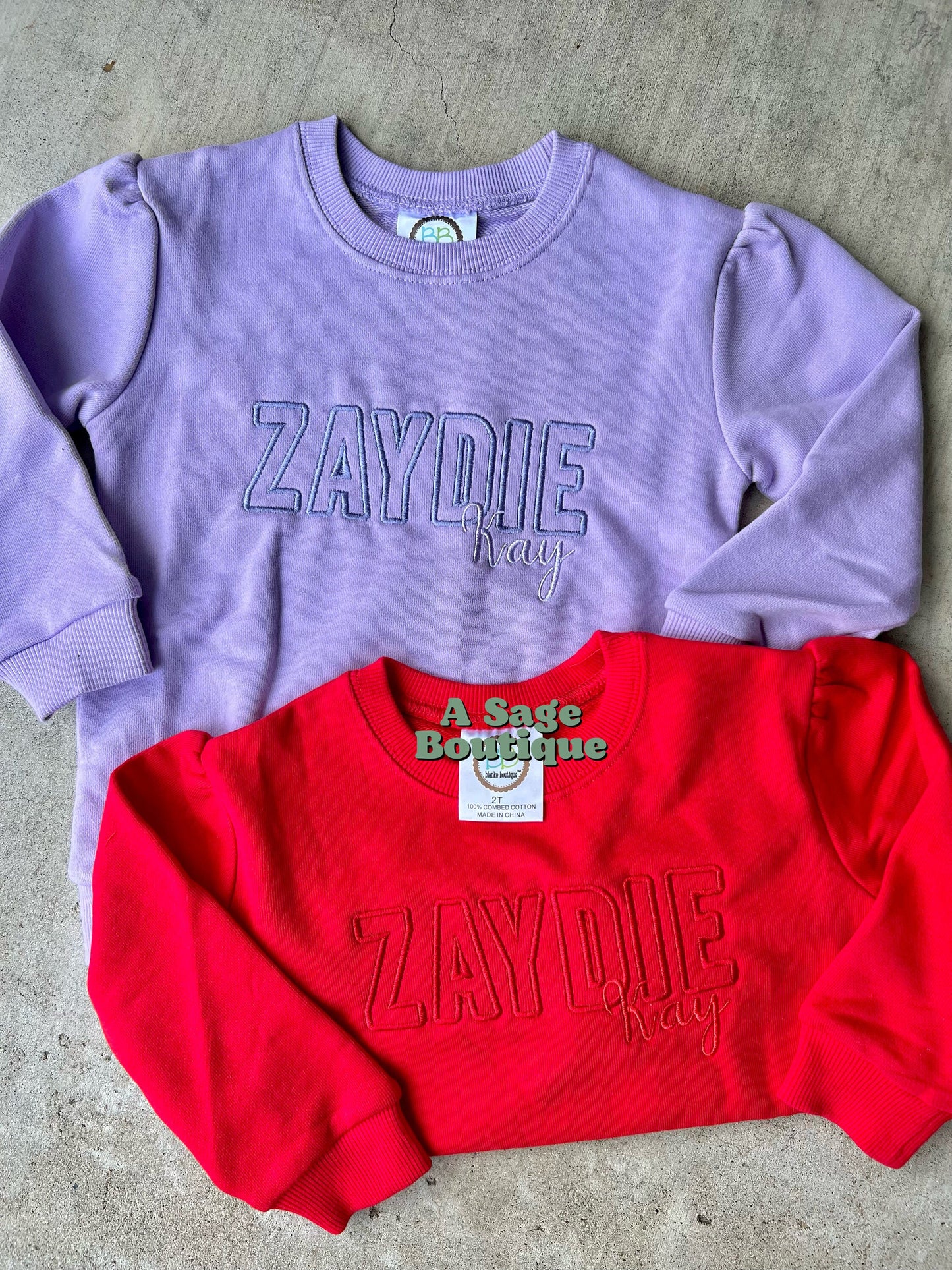 Kids Double name Embroidered Sweatshirt - youth - baby - kids embroidery - monogram - initials - embroidered names - sweatshirt - crew neck