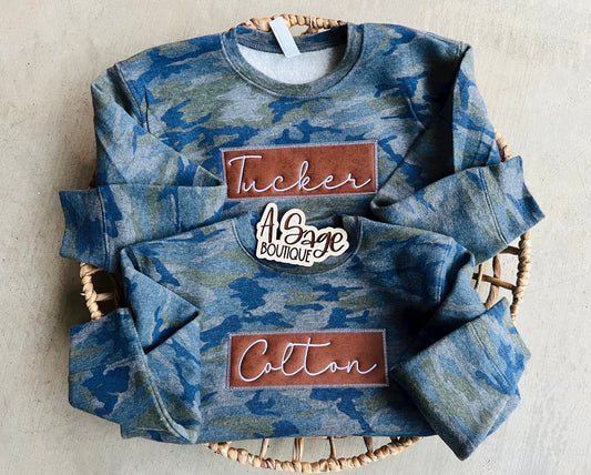 Custom leather patch - personalized- embroidery- embroidered name - embroidered leather patch - custom sweatshirt - embroidered sweatshirt