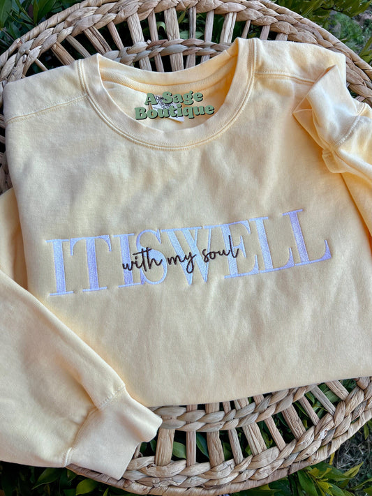 It is well with my soul - embroidered t shirt - embroidered sweatshirt - peace of mind t shirt - soul sweatshirt - embroidery - embroidered