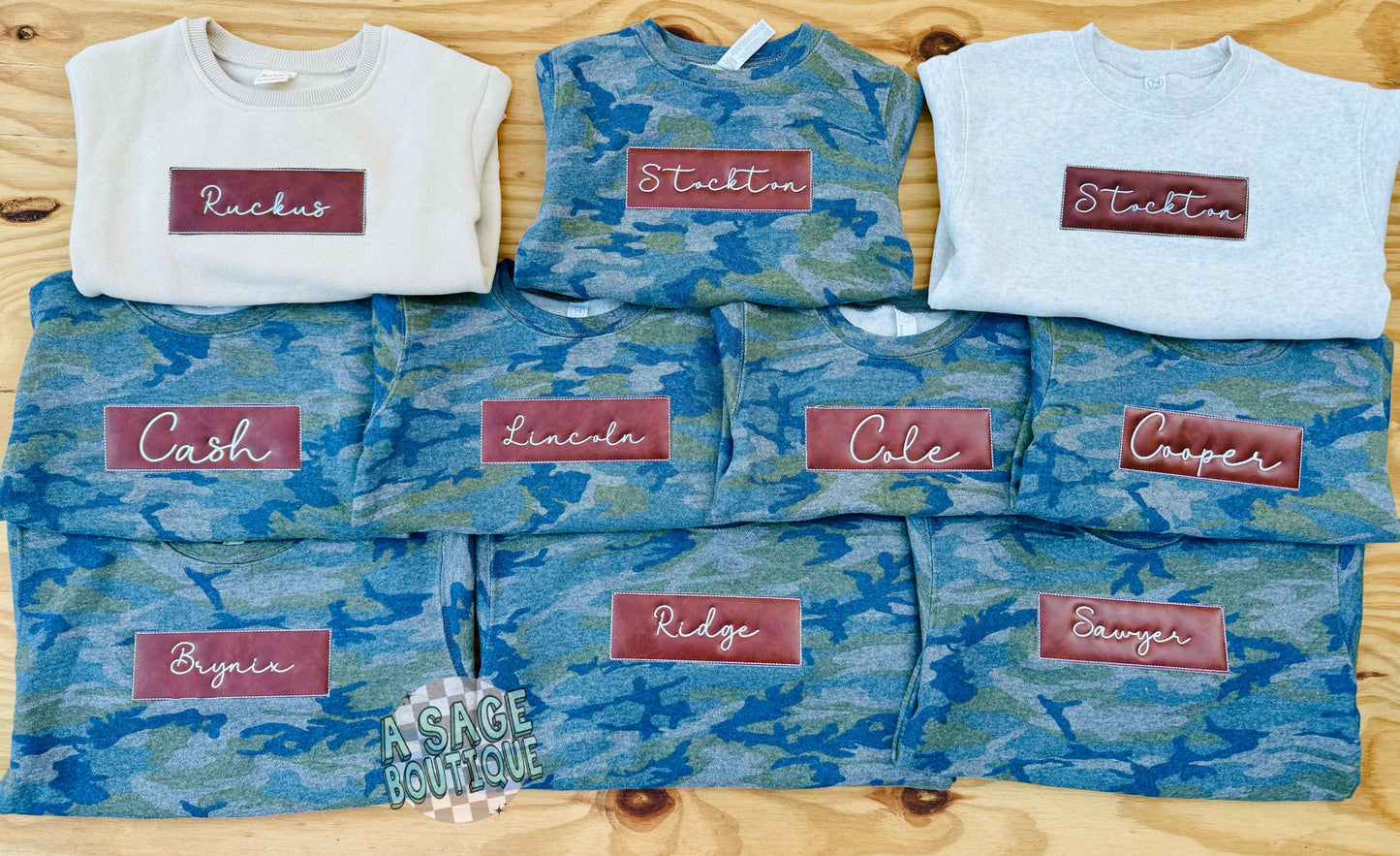 Custom leather patch - personalized- embroidery- embroidered name - embroidered leather patch - custom sweatshirt - embroidered sweatshirt