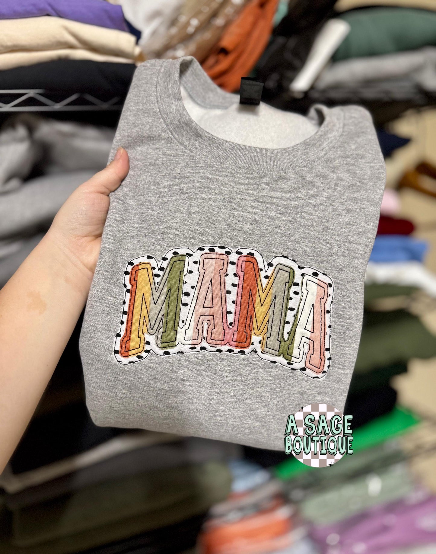 Appliqué Mama - t shirt - sweatshirt - comfort colors - mama embroidered - embroidery - mama t shirt - mom - appliqué - rainbow