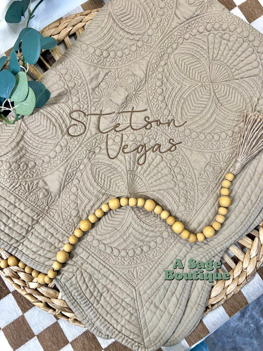 Embroidered name heirloom quilt with custom monogram, personalized baby blanket, baby quilt, embroidered custom heirloom blanket, cursive