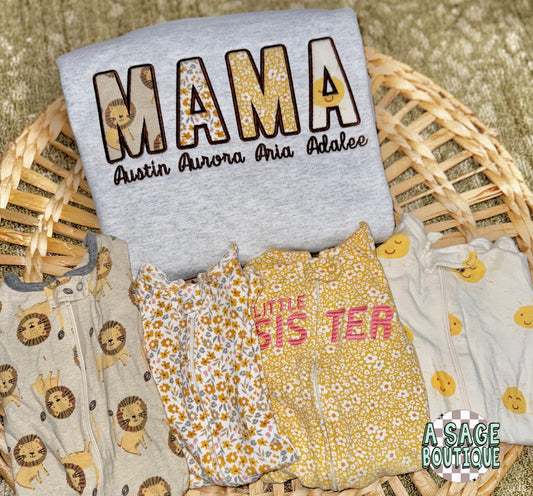 Baby onesie applique sweatshirt, keepsake t shirt and sweatshirt, mama sweatshirt, embroidered mama baby onesie keepsake shirt, applique tee
