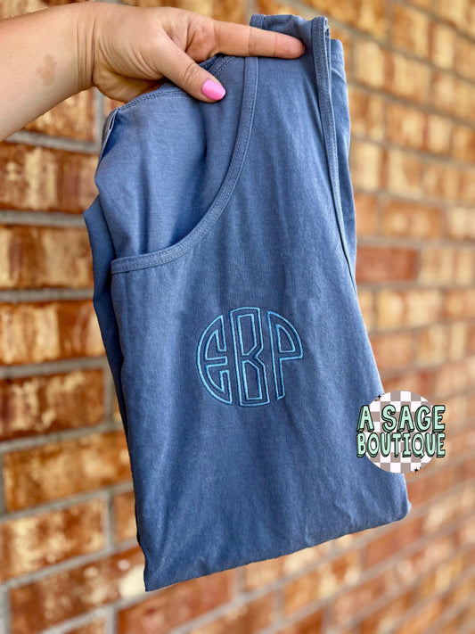 Monogram tank top - comfort colors tank top - unisex tank - monogram - embroidery - embroidered initials - custom t shirt - personalized tee