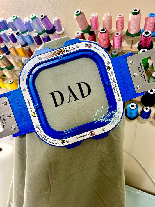Dad embroidered t shirt, Father’s Day special, father, dad, embroidery, custom embroidery, fathers name on t shirt, left chest design
