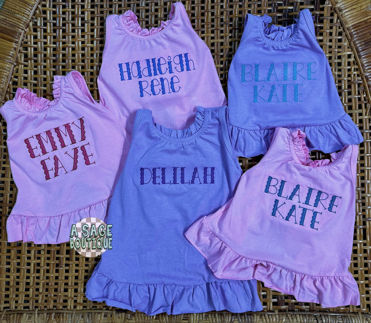 Embroidered open back ruffle back bow shorts set / embroidered girls shorts set / infant and toddler girls custom personalized sets / stitch