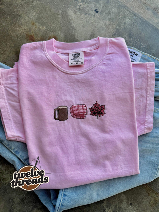 Coffee mug, throw blanket, fall leaf, fall vibes, winter embroidery, embroidered sweatshirt, comfort colors t shirt, embroidery, monogram