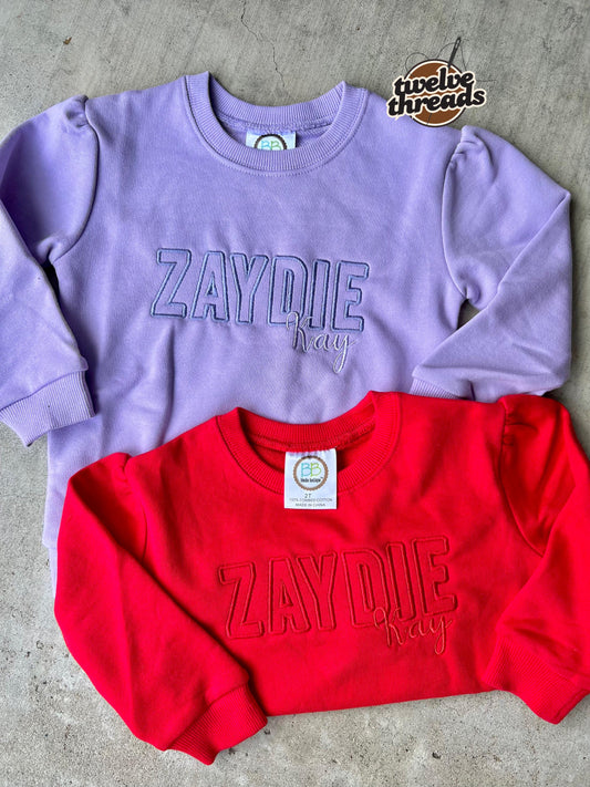 Kids Double name Embroidered Sweatshirt - youth - baby - kids embroidery - monogram - initials - embroidered names - sweatshirt - crew neck