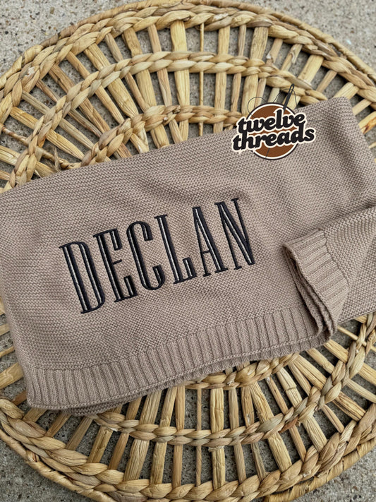 Embroidered name knitted blanket quilt with custom monogram, personalized baby blanket, baby quilt, embroidered custom blanket, cursive name