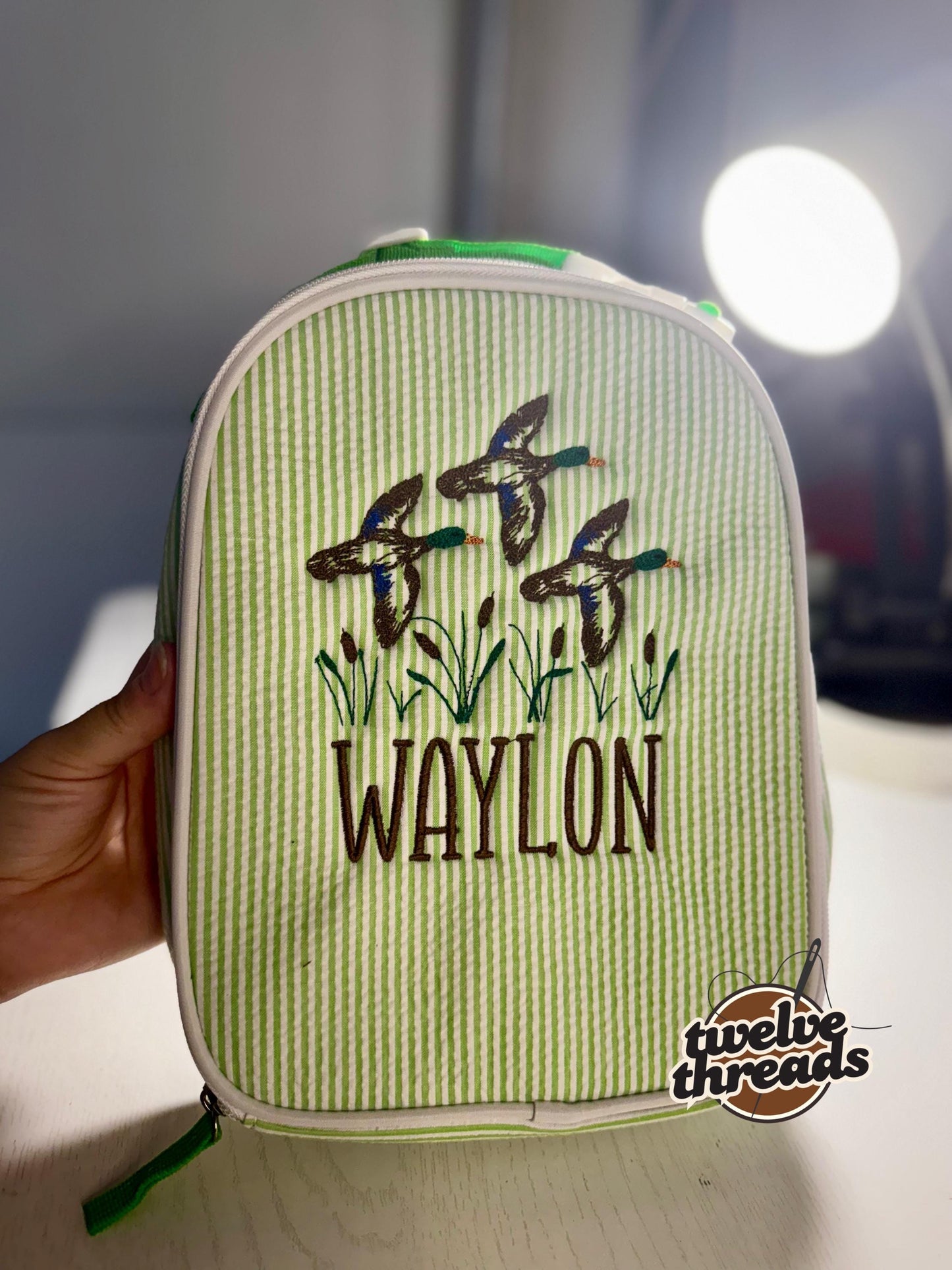 Embroidered Seersucker lunch box - mallard ducks - swamp - kids lunch box - lunch bag - adult lunch box - embroidered lunch box -embroidery