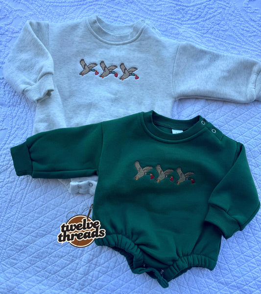 Embroidered trio mallard duck Valentine’s Day, kids bday design, holiday embroidery, hearts and ducks, custom embroidery, toddler and youth