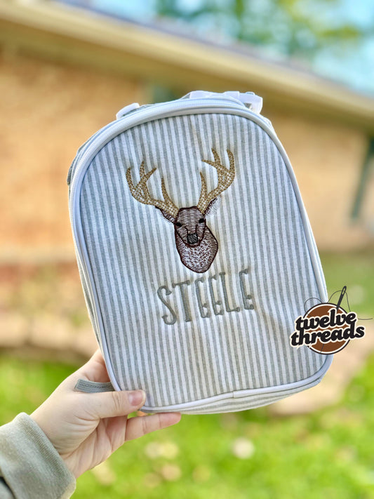 Deer seersucker lunch box - embroidered lunchbox - personalized - monogram - seersucker - lunch box - backpack - back to school - kids lunch