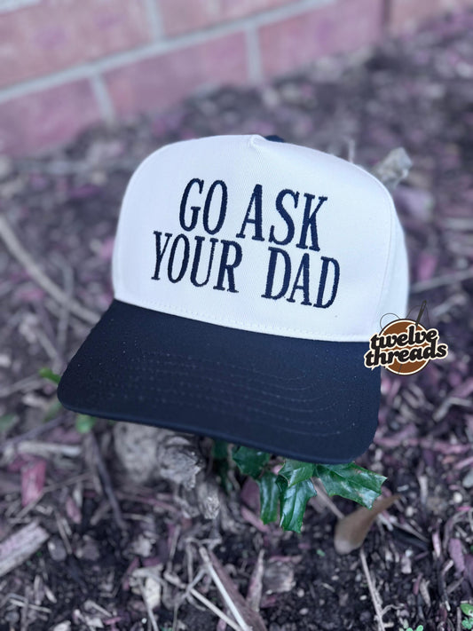 Embroidered ASK YOUR DAD Otto cap, 5 panel Otto cap, trucker hat, custom embroidery, embroidery trucker hat, monochrome look, funny, trucker