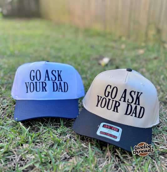 Embroidered ASK YOUR DAD Otto cap, 5 panel Otto cap, trucker hat, custom embroidery, embroidery trucker hat, monochrome look, funny, trucker
