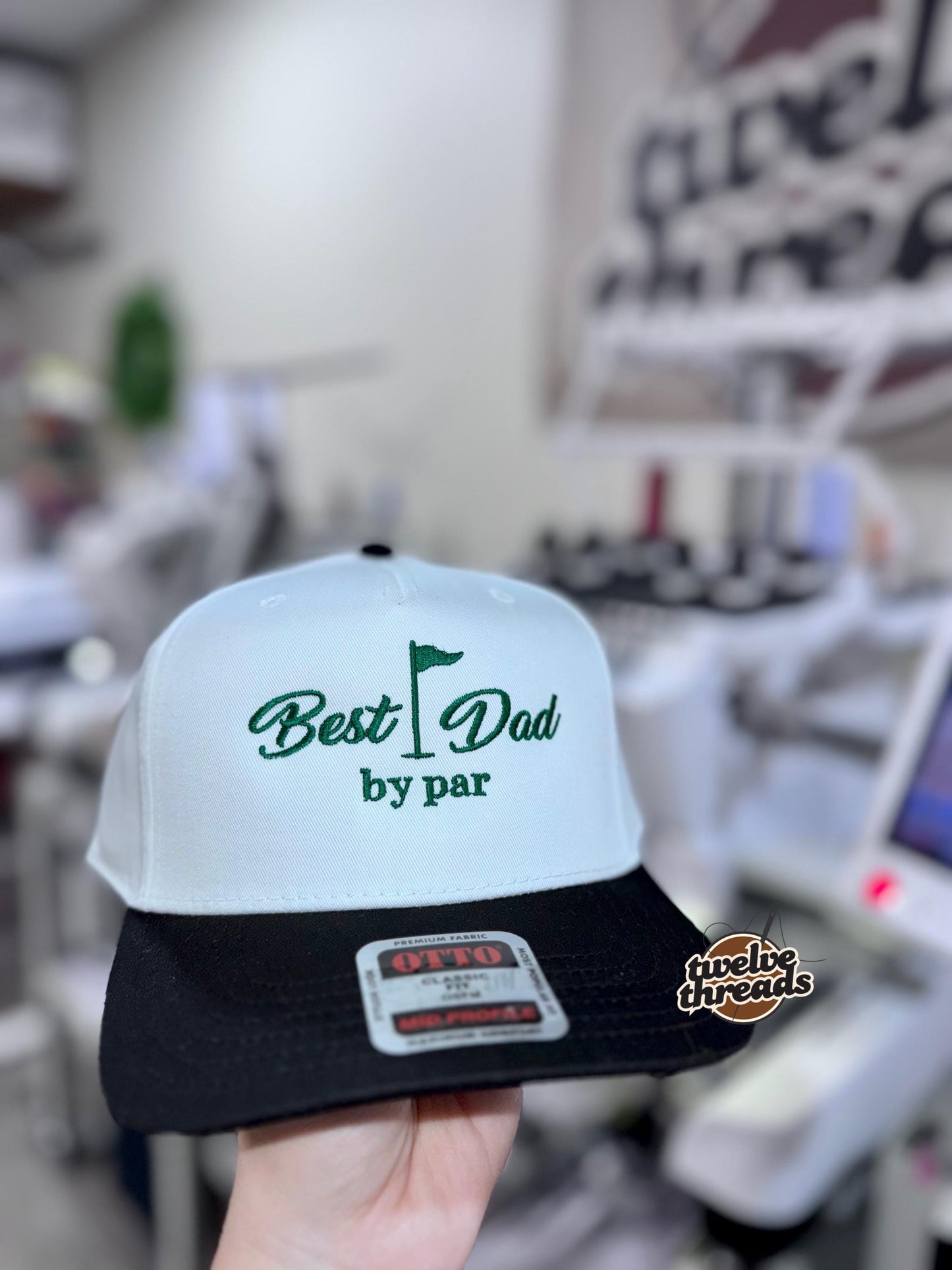 Embroidered best dad by par, golf hatdad Otto cap, 5 panel Otto cap, trucker hat, custom embroidery, embroidery trucker hat, monochrome look