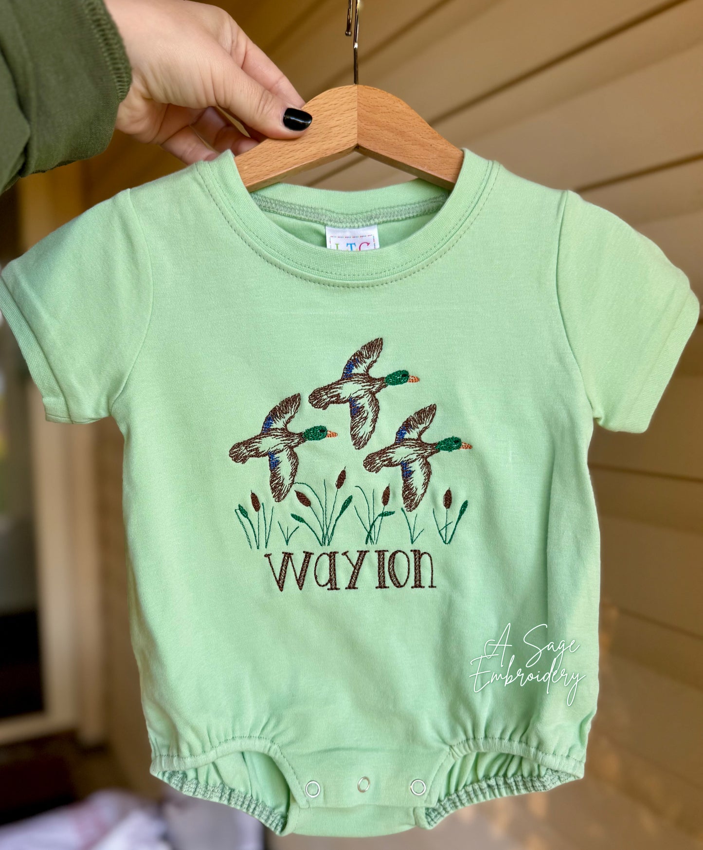 Personalized mallard duck Bubble Romper - custom name - bubble - personalized name  - bubble romper - embroidered romper - embroidery