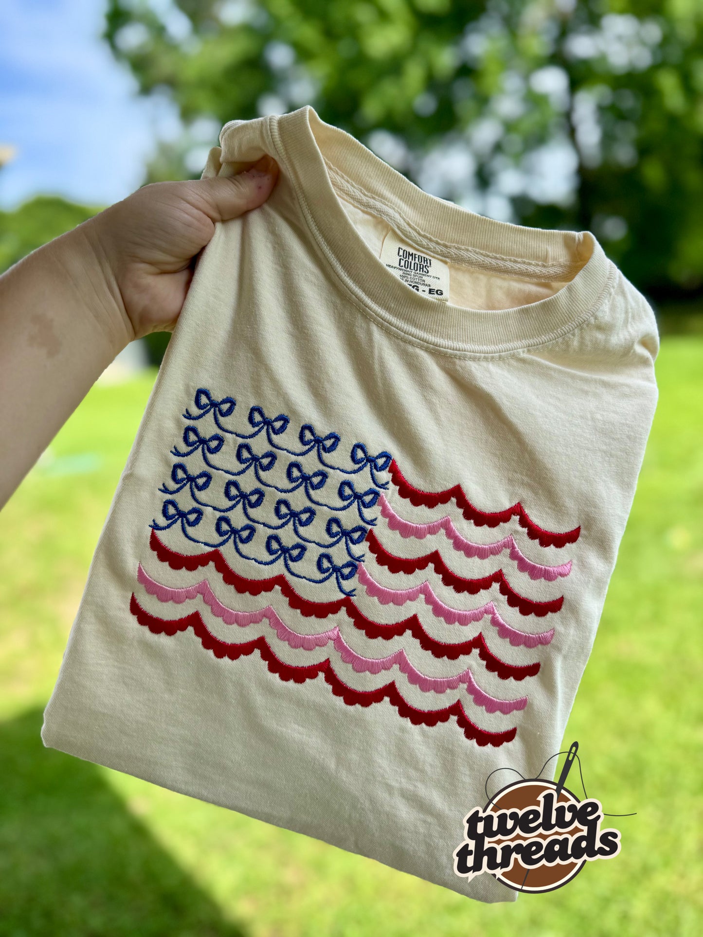 Couquette bow flag, patriotic t shirt, applique quilts design t shirt, American flag, USA, 4th of July, Memorial Day, American tee, comfort