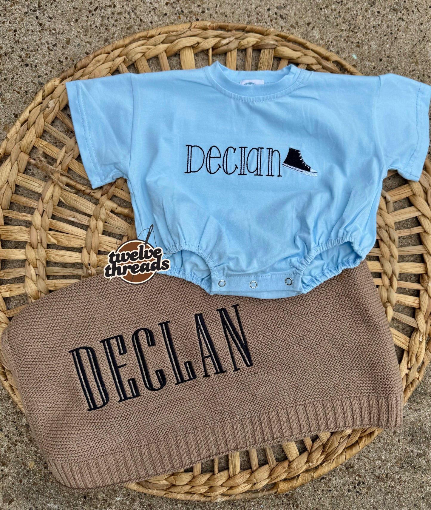 Embroidered name with sneaker, skater, converse and vans, baby boy or baby girl, embroidered name, monogram bubble romper, baby gift, shower