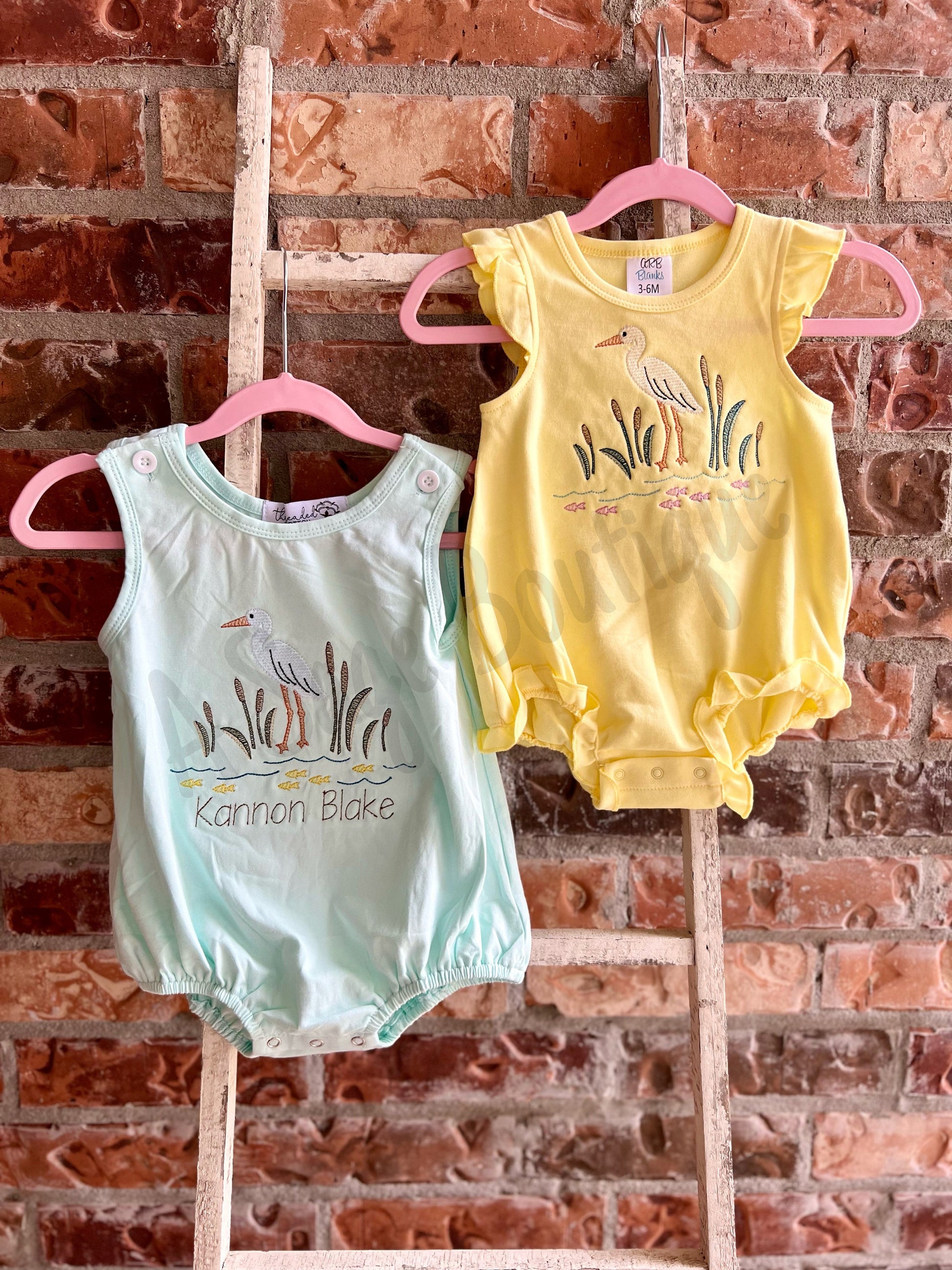 Embroidered Crane Bubble or T shirt - embroidery - crane - fish - water - kids bubble romper - kids t shirt - kids embroidery - embroidered