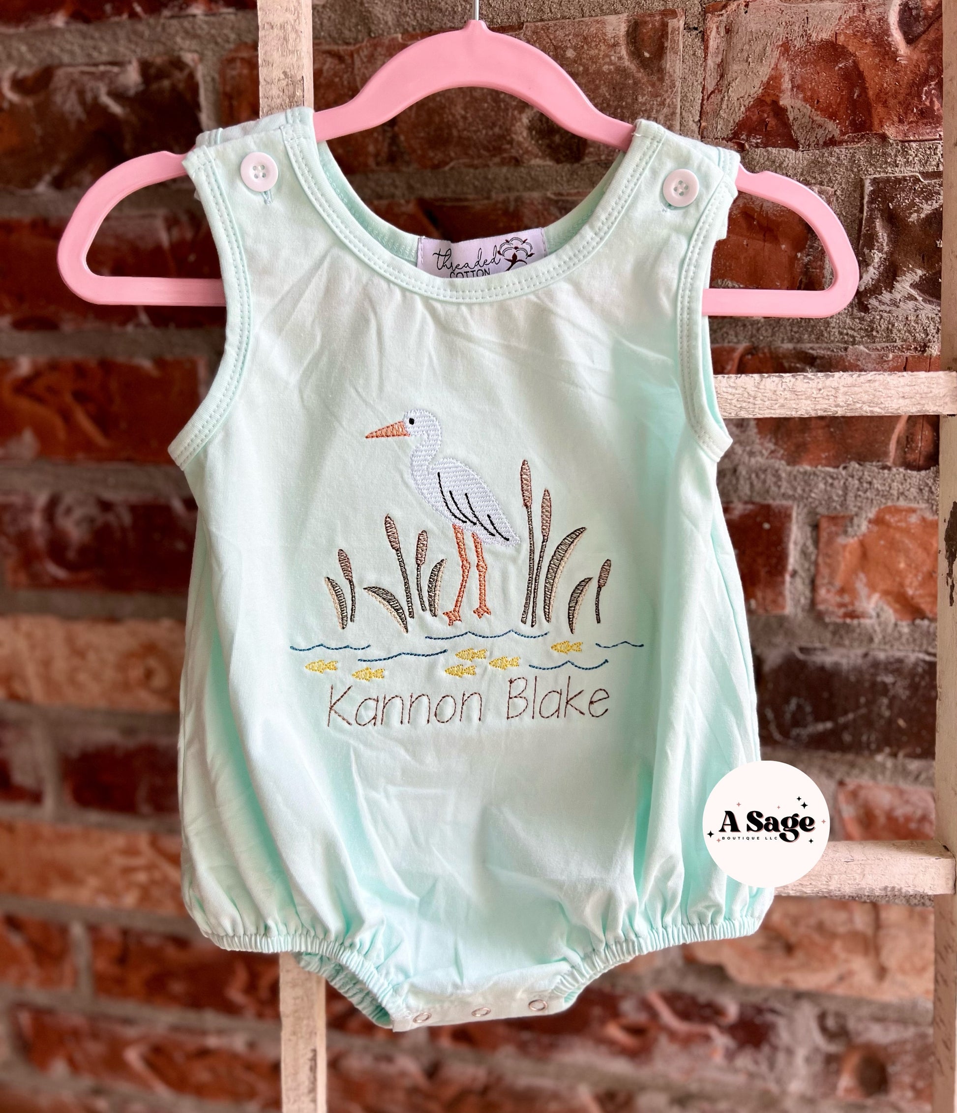 Embroidered Crane Bubble or T shirt - embroidery - crane - fish - water - kids bubble romper - kids t shirt - kids embroidery - embroidered