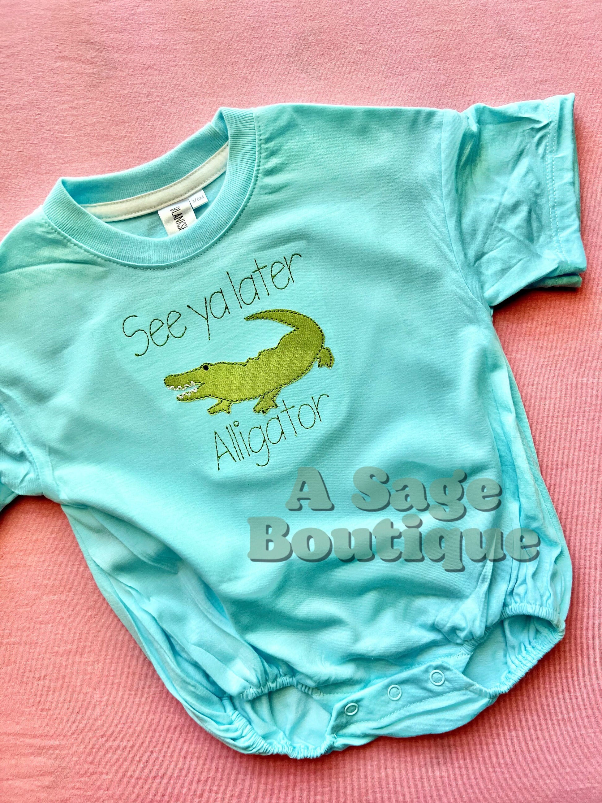 See ya later, alligator - appliqué - after while crocodile - kids appliqué - fun kids shirt - bubble romper - kids bubble - gator - girly