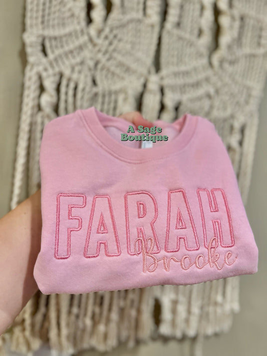 Kids Double name Embroidered Sweatshirt - youth - baby - kids embroidery - monogram - initials - embroidered names - sweatshirt - crew neck