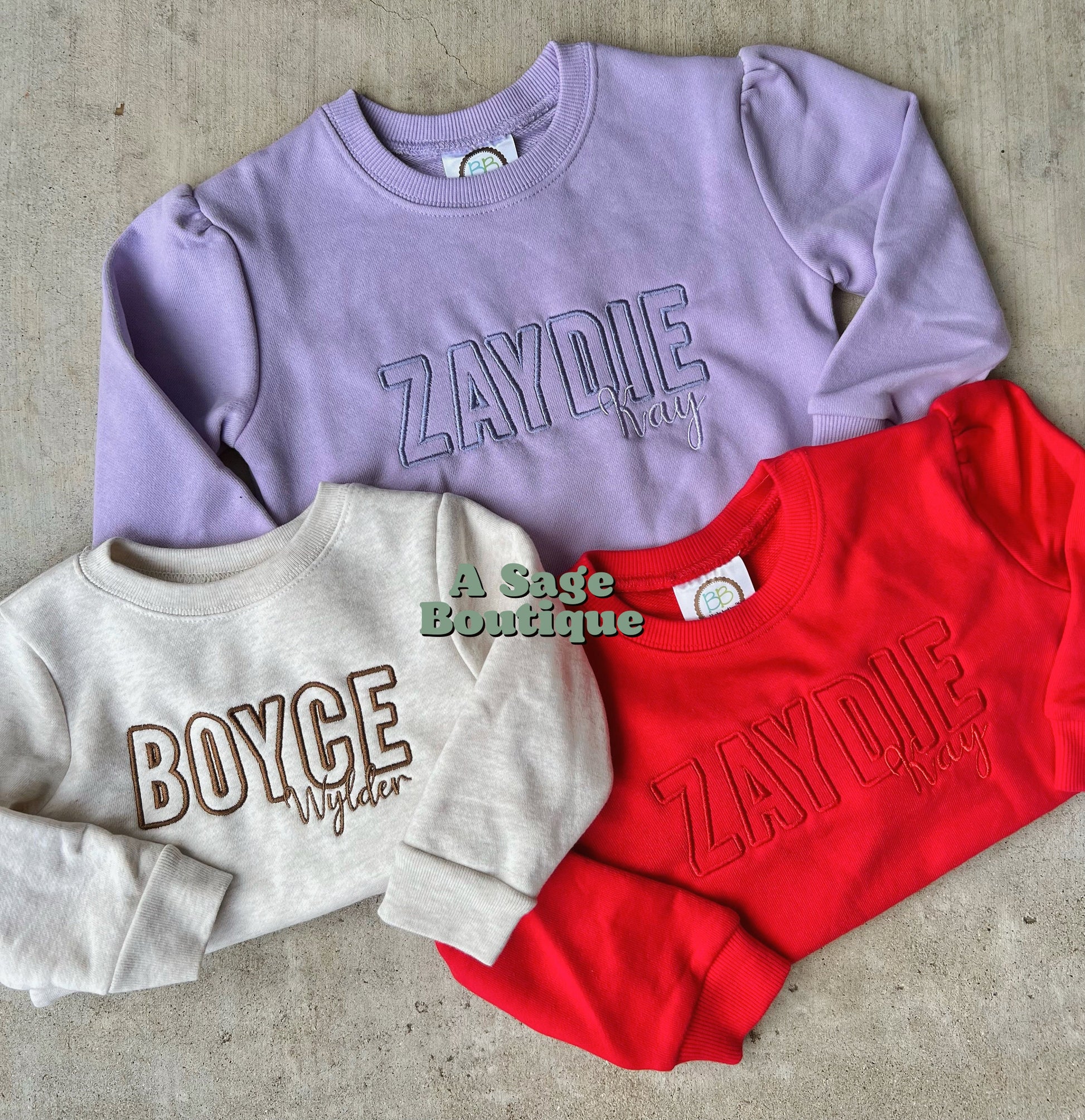 Kids Double name Embroidered Sweatshirt - youth - baby - kids embroidery - monogram - initials - embroidered names - sweatshirt - crew neck