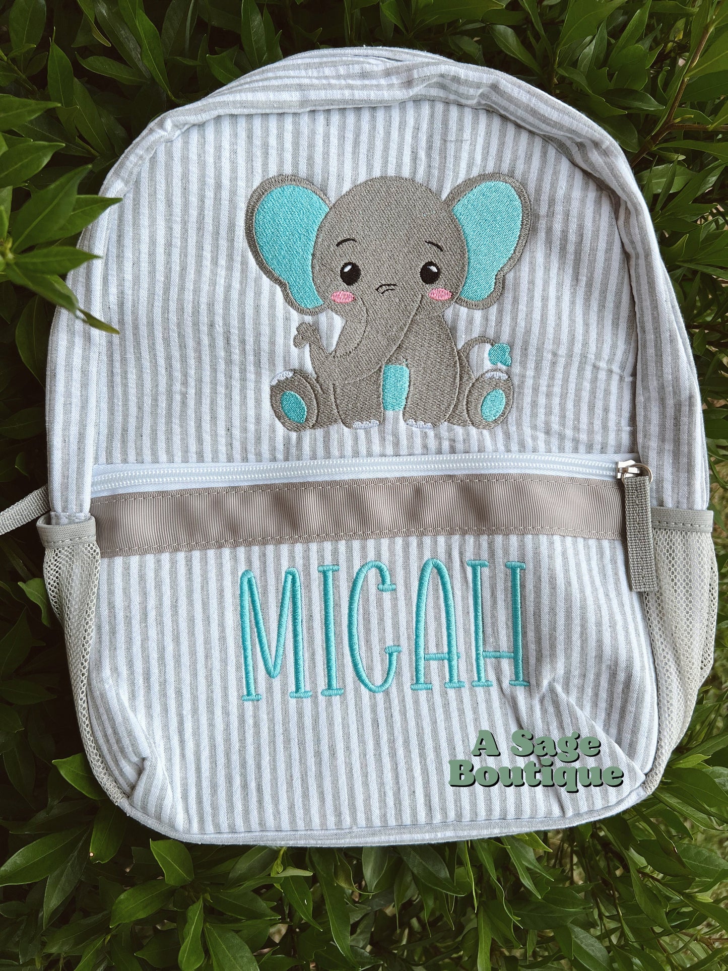 Embroidered Seersucker backpack - diaper bag- elephant - kids backpack - diaper bag - adult backpack - embroidered backpack - embroidery