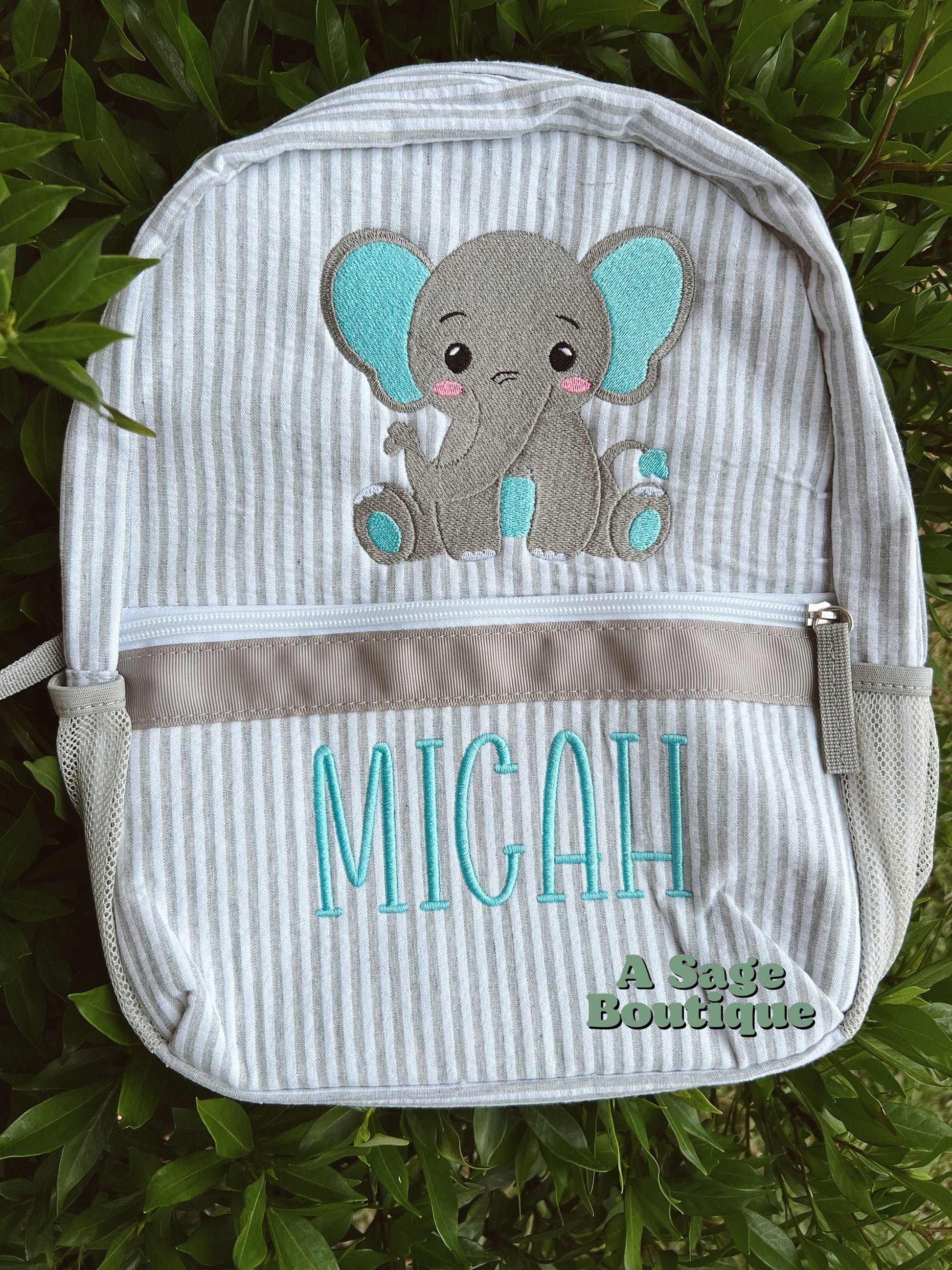 Embroidered Seersucker backpack - diaper bag- elephant - kids backpack - diaper bag - adult backpack - embroidered backpack - embroidery