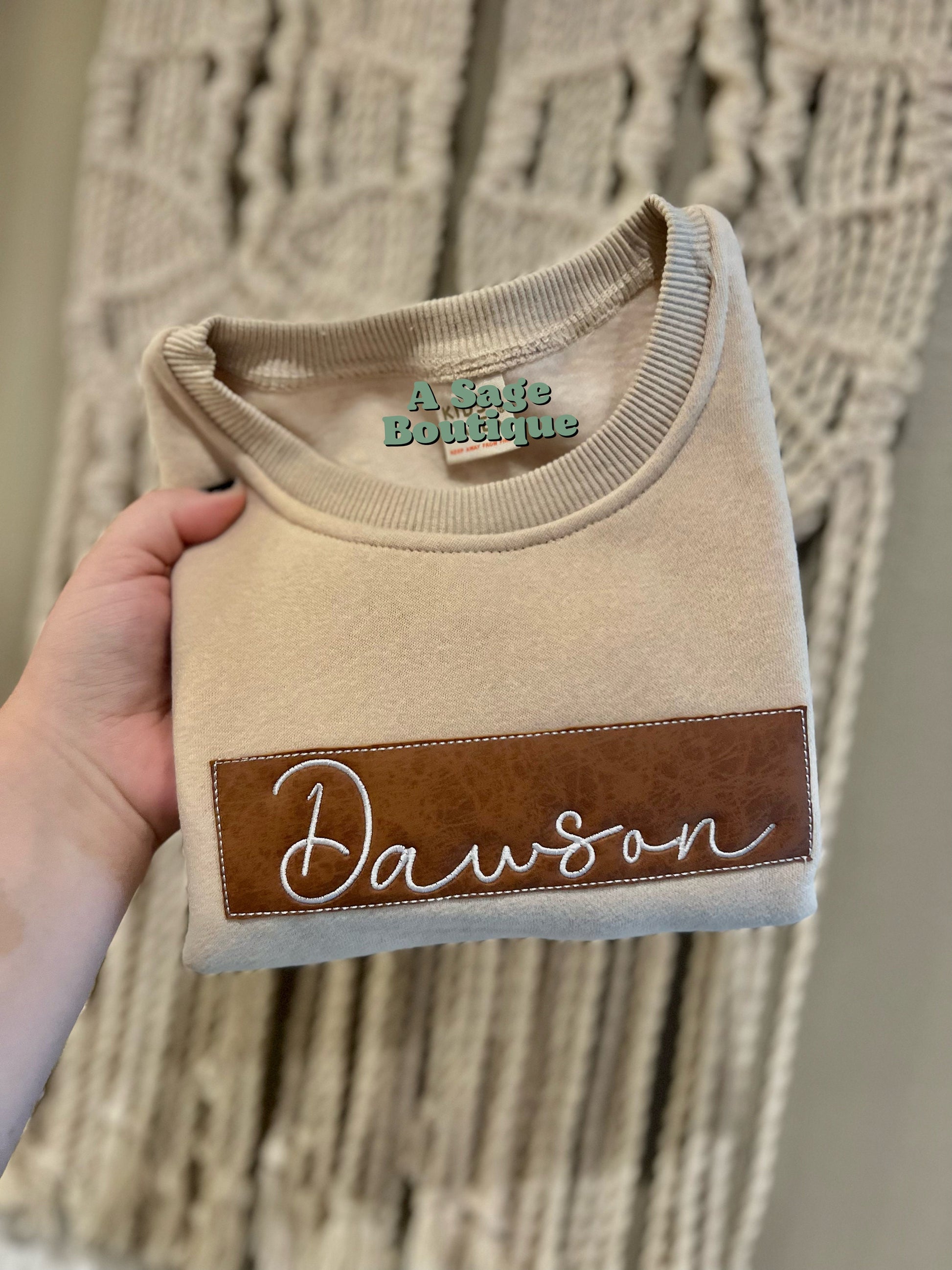 Custom leather patch - personalized- embroidery- embroidered name - embroidered leather patch - custom sweatshirt - embroidered sweatshirt