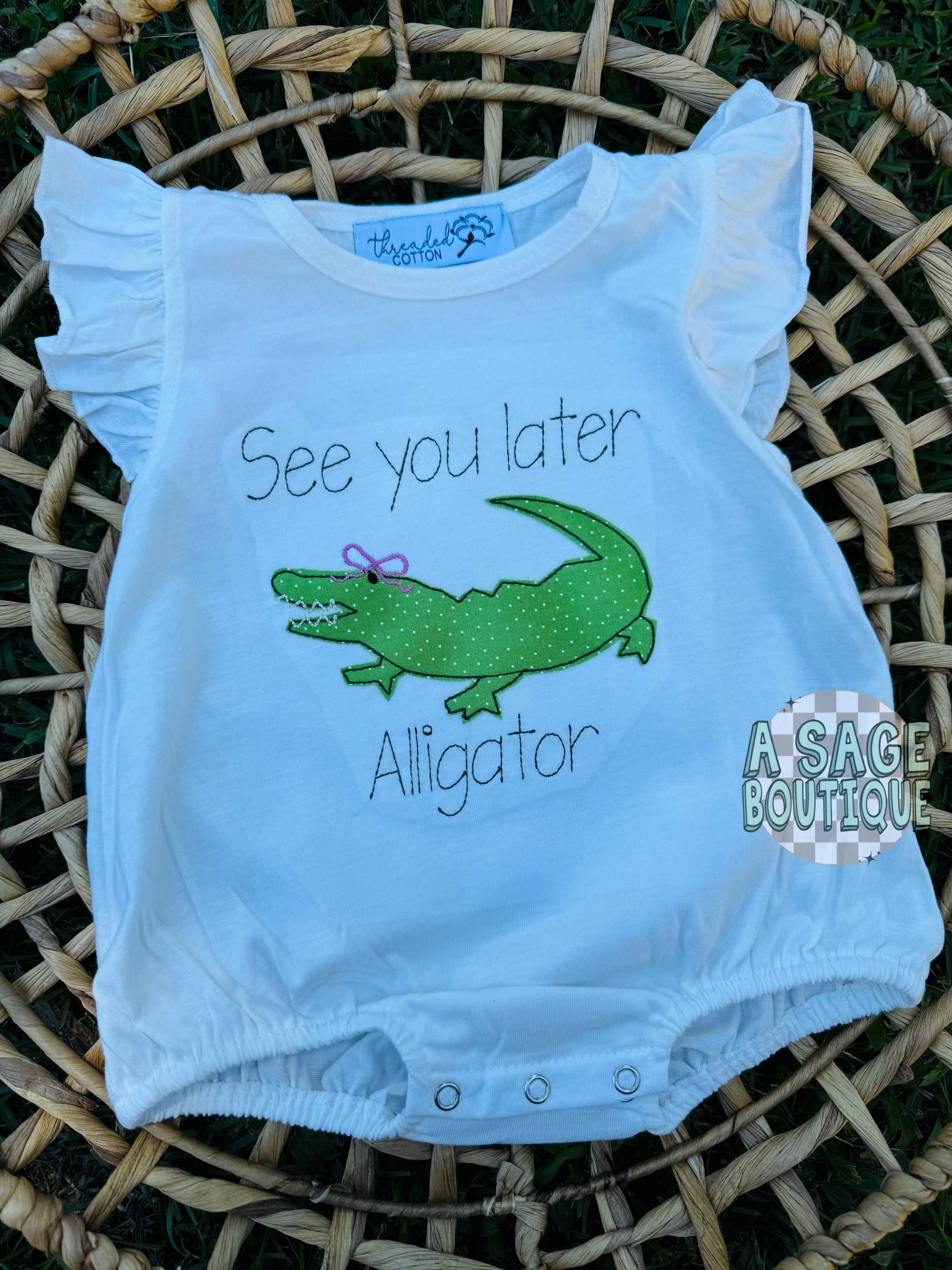 See ya later, alligator - appliqué - after while crocodile - kids appliqué - fun kids shirt - bubble romper - kids bubble - gator - girly