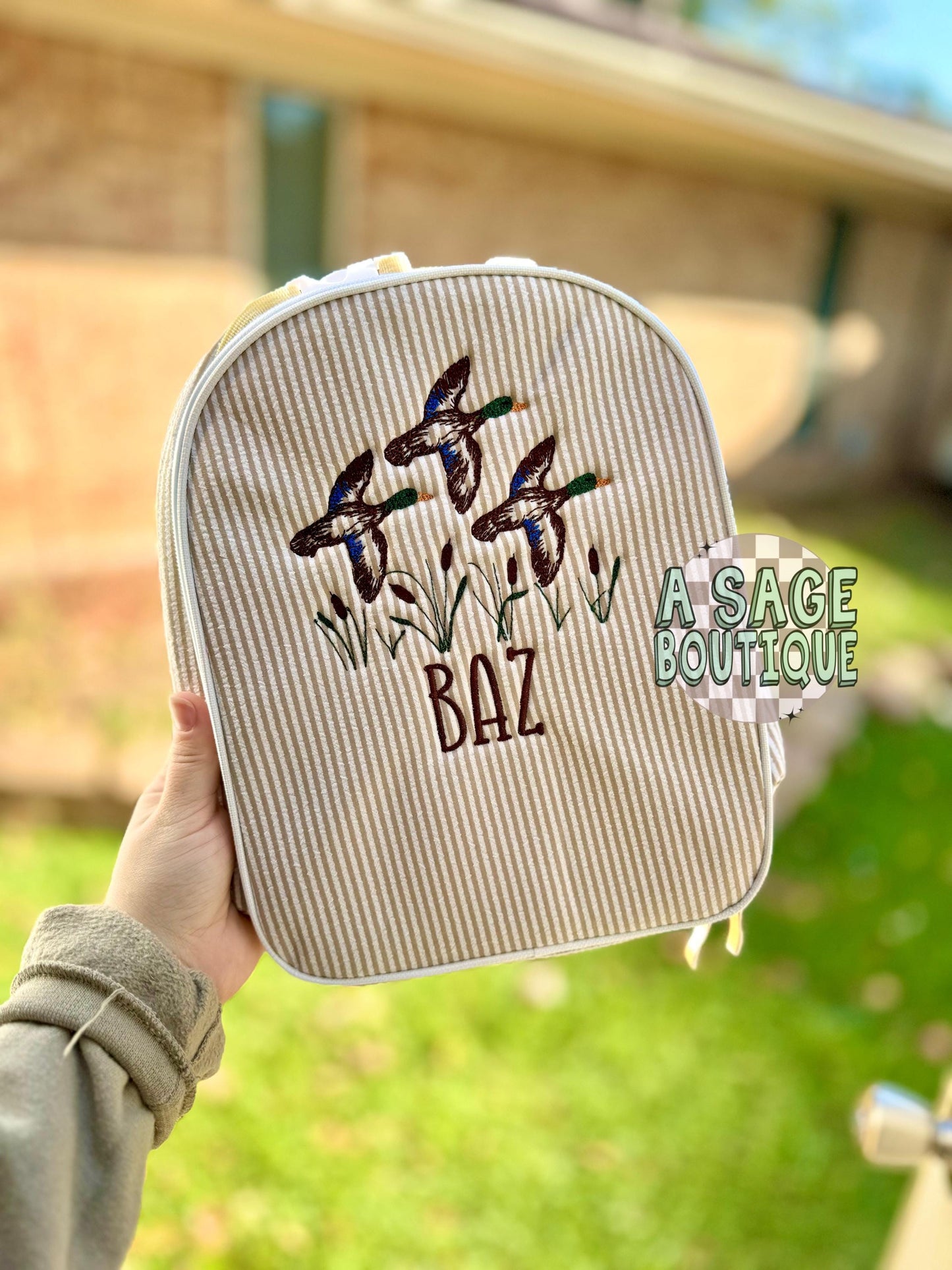 Embroidered Seersucker lunch box - mallard ducks - swamp - kids lunch box - lunch bag - adult lunch box - embroidered lunch box -embroidery