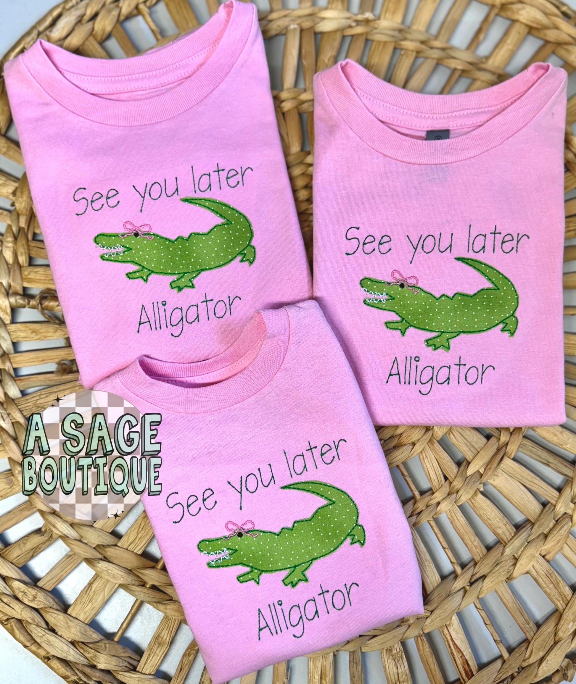 See ya later, alligator - appliqué - after while crocodile - kids appliqué - fun kids shirt - bubble romper - kids bubble - gator - girly