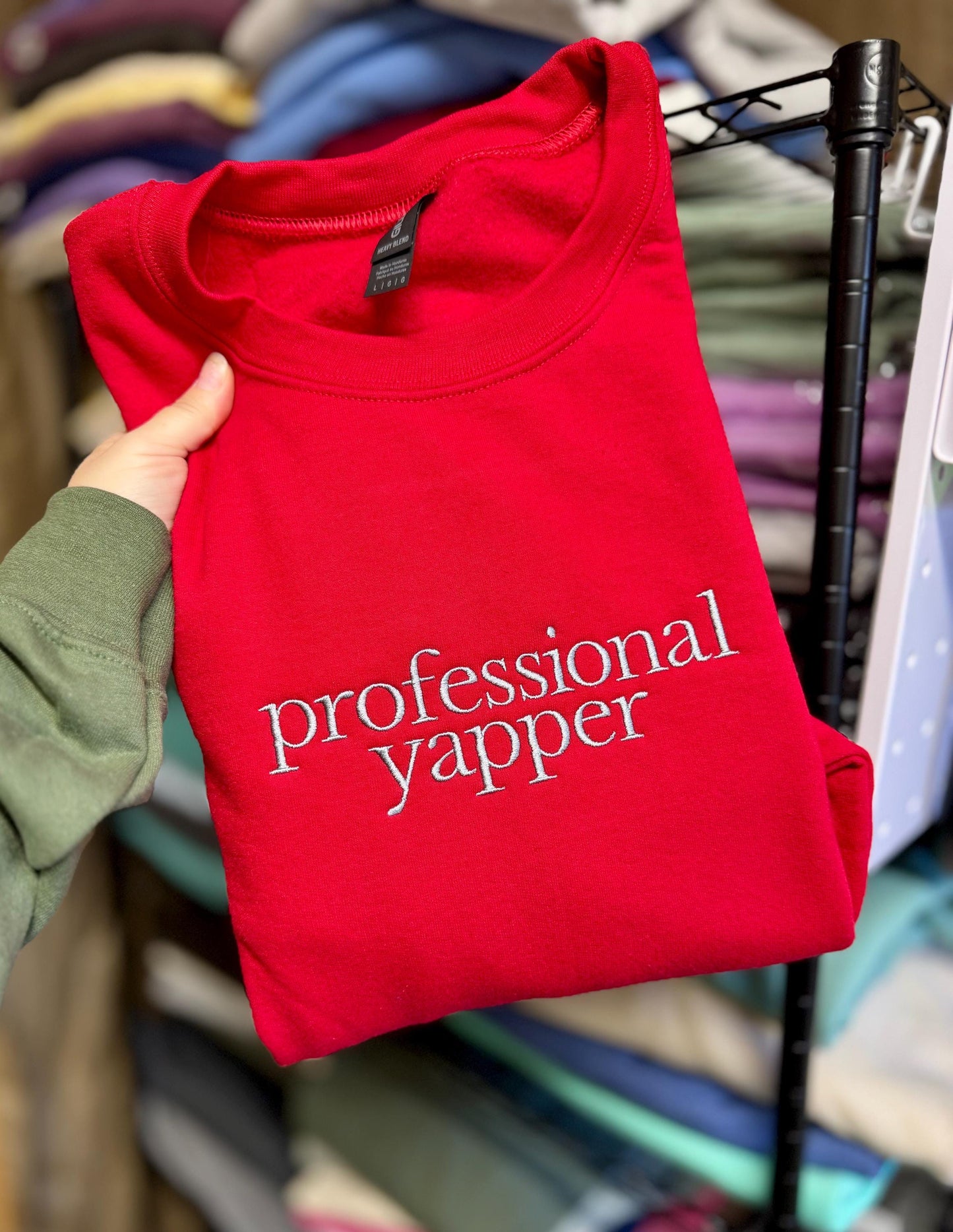 Professional yapper - embroidered - overthinking- overthinker - mom life - mama - yap - I’m just a girl - stimulated- talker - talk - gossip