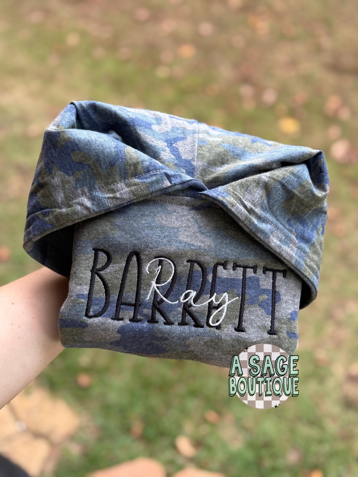 Embroidered double name hoodie / black leopard / vintage camo / embroidered kids hoodie / toddler hoodie / embroidery / custom name