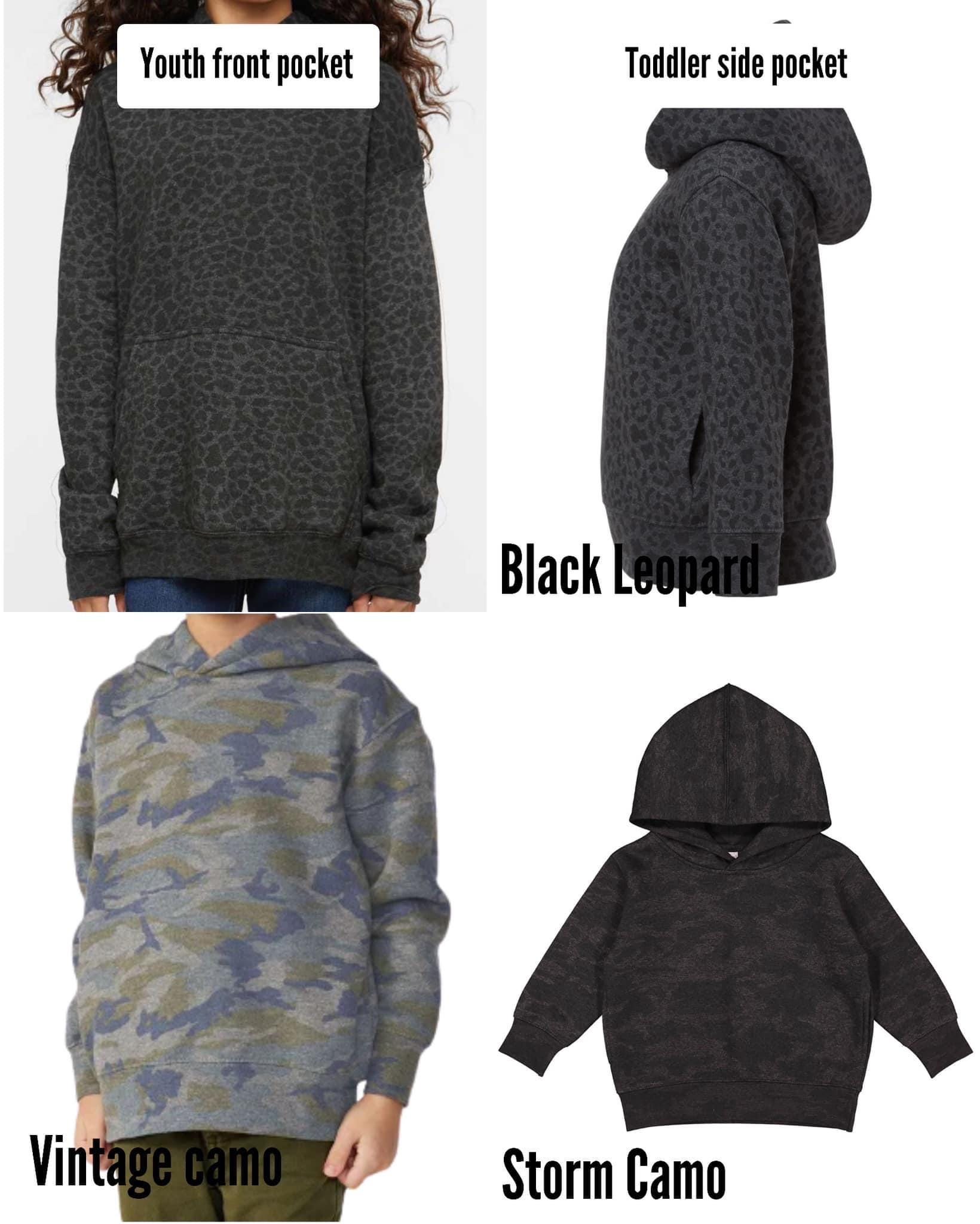 Embroidered double name hoodie / black leopard / vintage camo / embroidered kids hoodie / toddler hoodie / embroidery / custom name