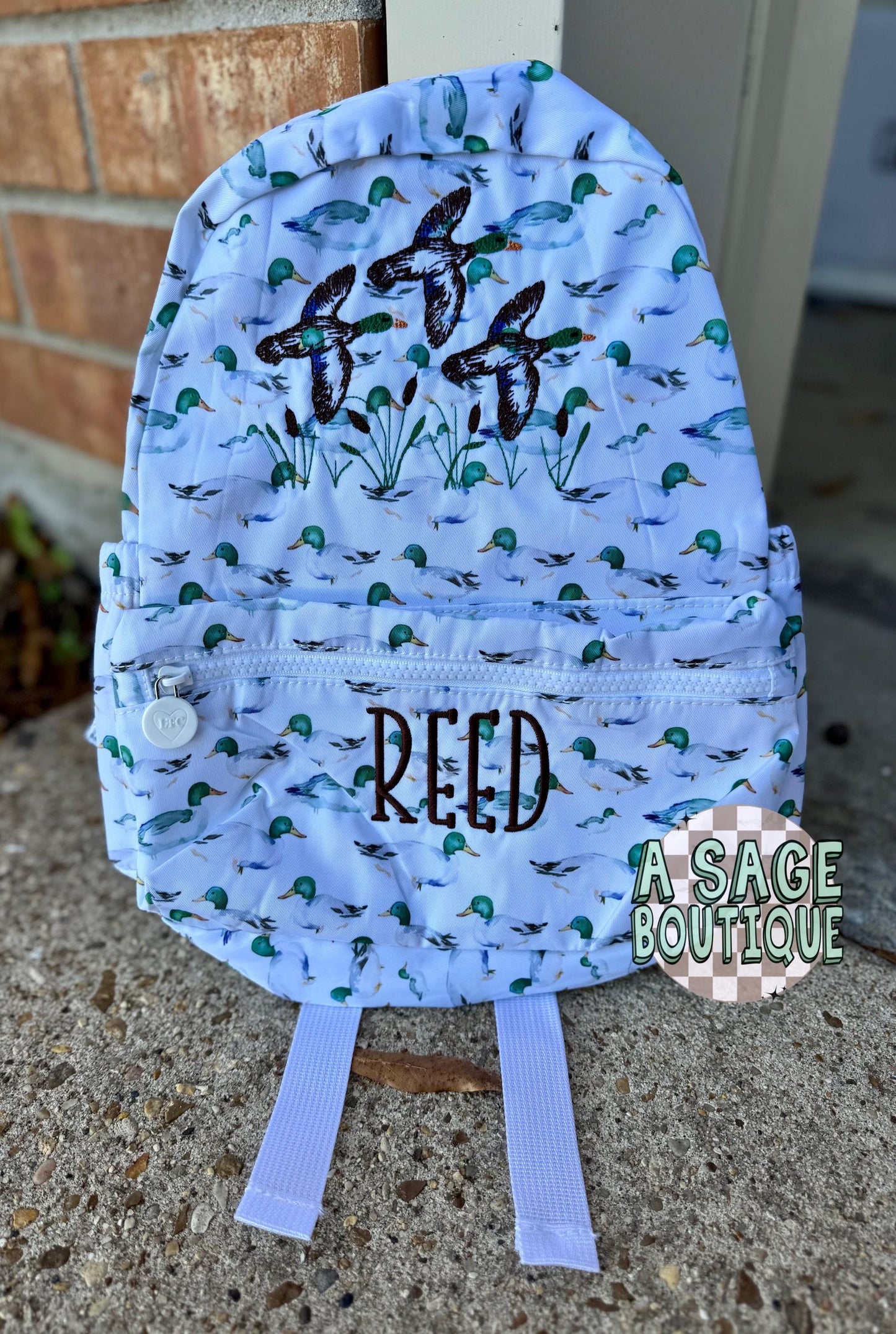 Embroidered Seersucker backpack - mallard ducks gingham - kids backpack - diaper bag - adult backpack - embroidered backpack - embroidery