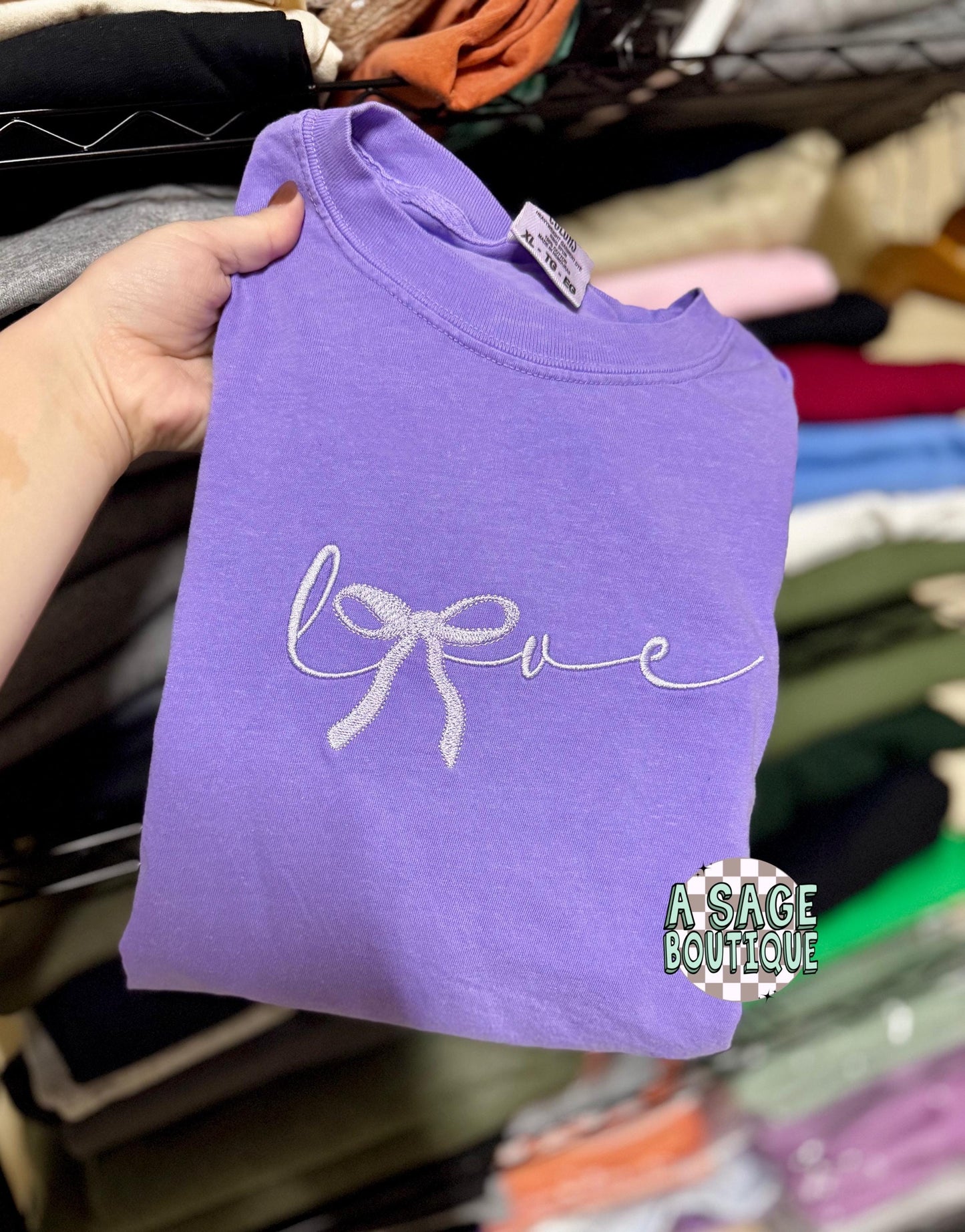 Embroidered coquette bow, love design, embroidery, girly sweatshirt, comfort colors t shirt, embroidered, youth girls t shirt, pink, love