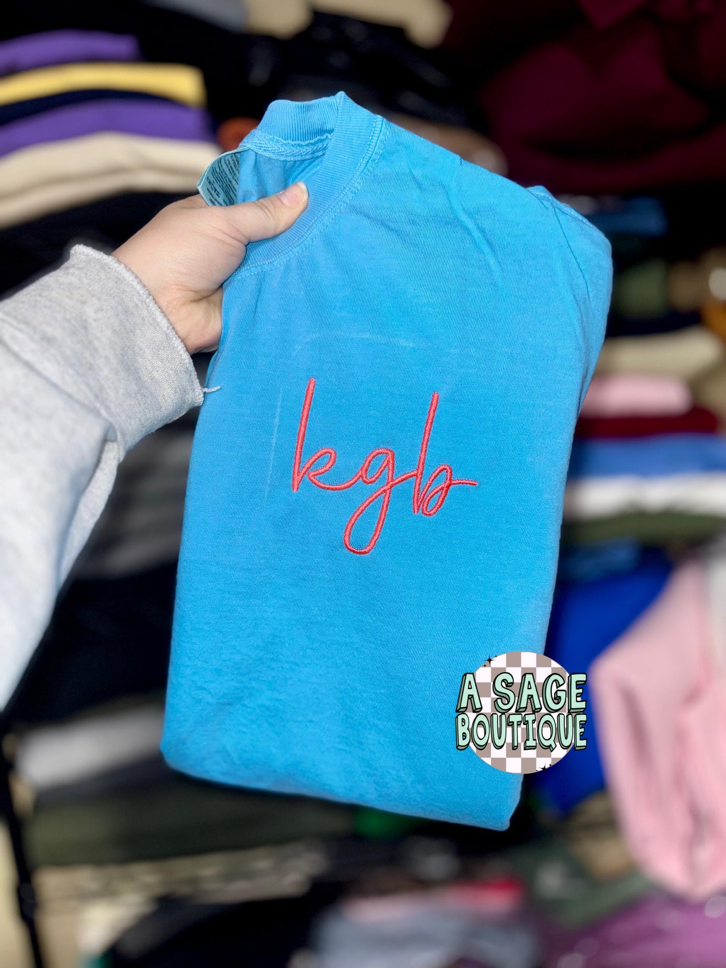 Monogram Comfort Color neon t shirt, unisex fit t shirt-monogram-neon thread - neon embroidery - monogram embroidery - custom-personalized