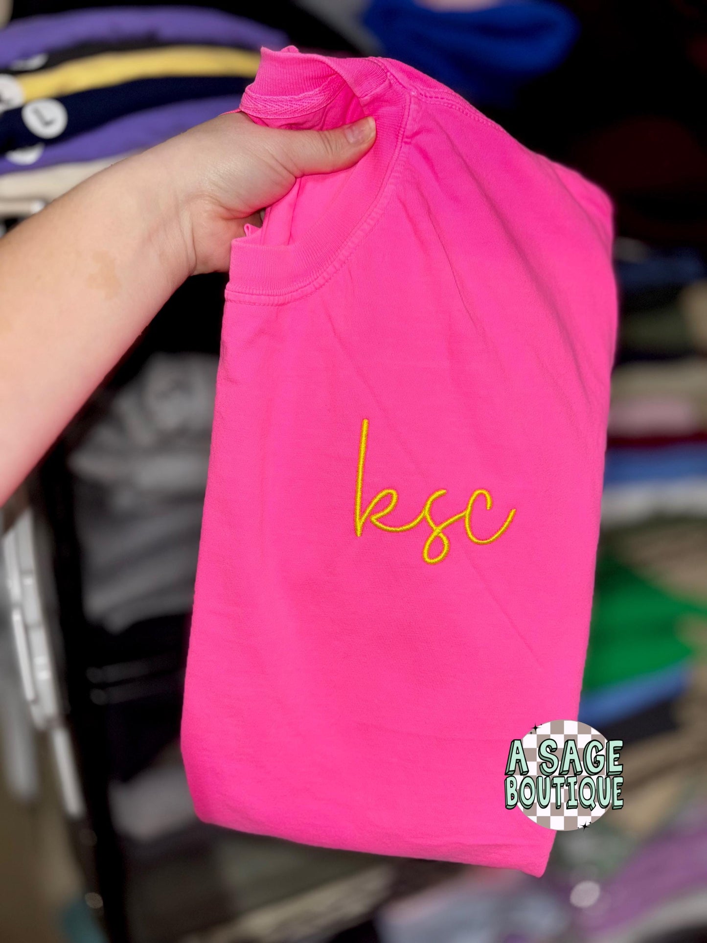 Monogram Comfort Color neon t shirt, unisex fit t shirt-monogram-neon thread - neon embroidery - monogram embroidery - custom-personalized