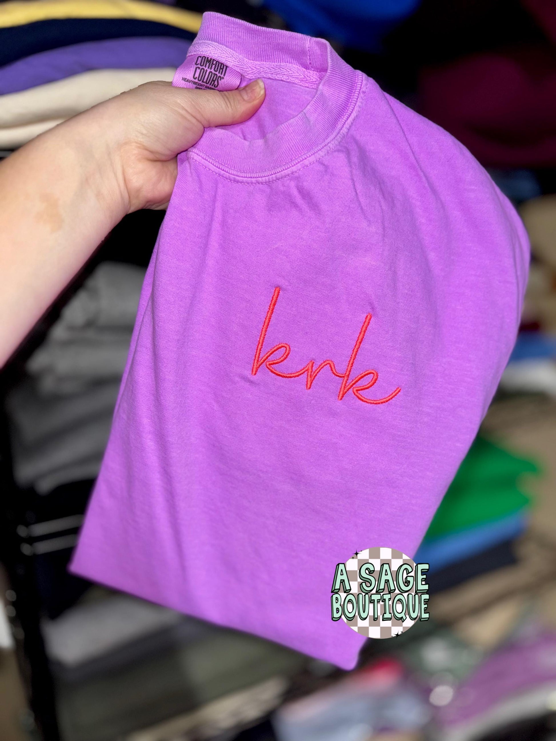 Monogram Comfort Color neon t shirt, unisex fit t shirt-monogram-neon thread - neon embroidery - monogram embroidery - custom-personalized