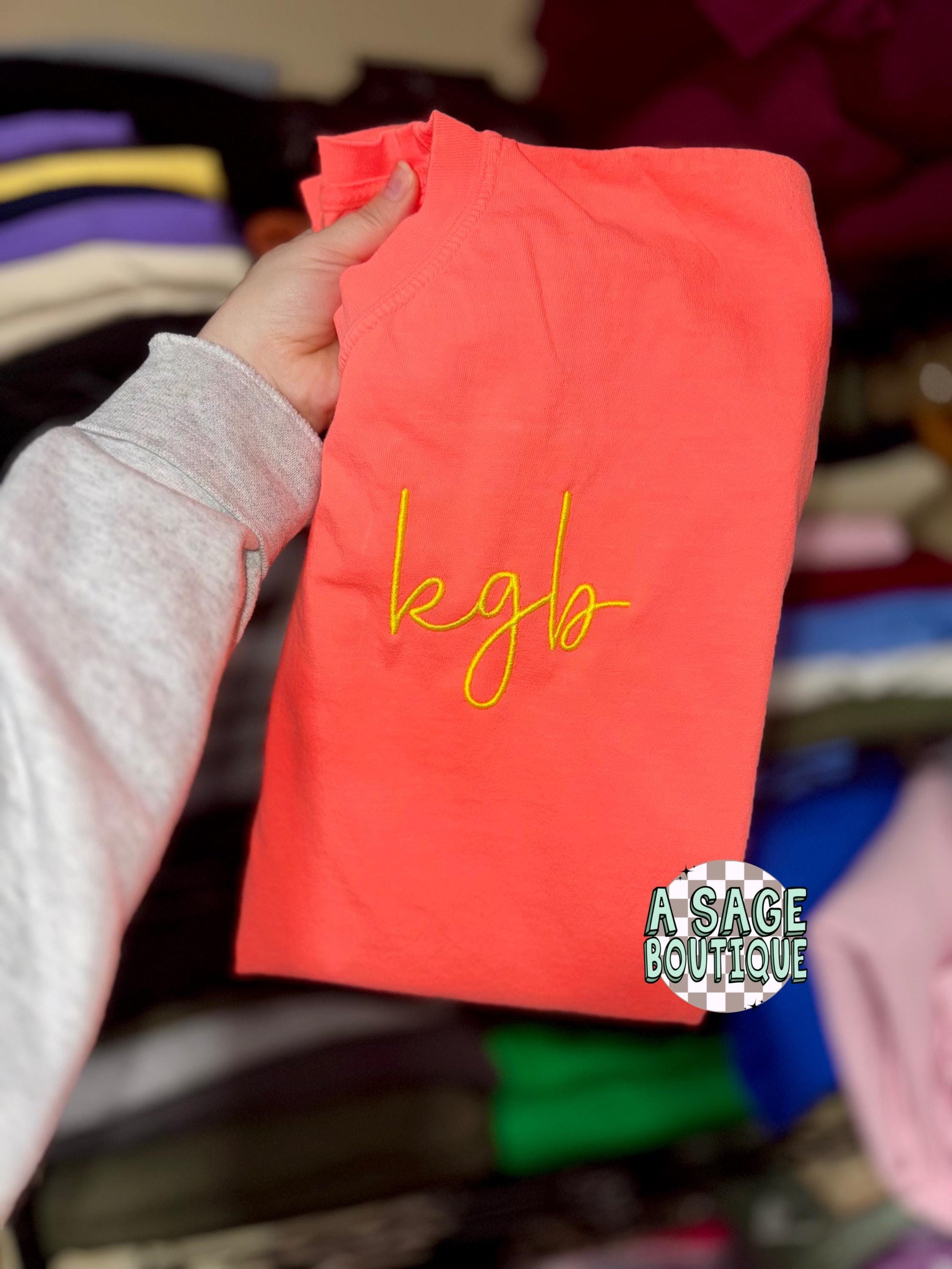 Monogram Comfort Color neon t shirt, unisex fit t shirt-monogram-neon thread - neon embroidery - monogram embroidery - custom-personalized