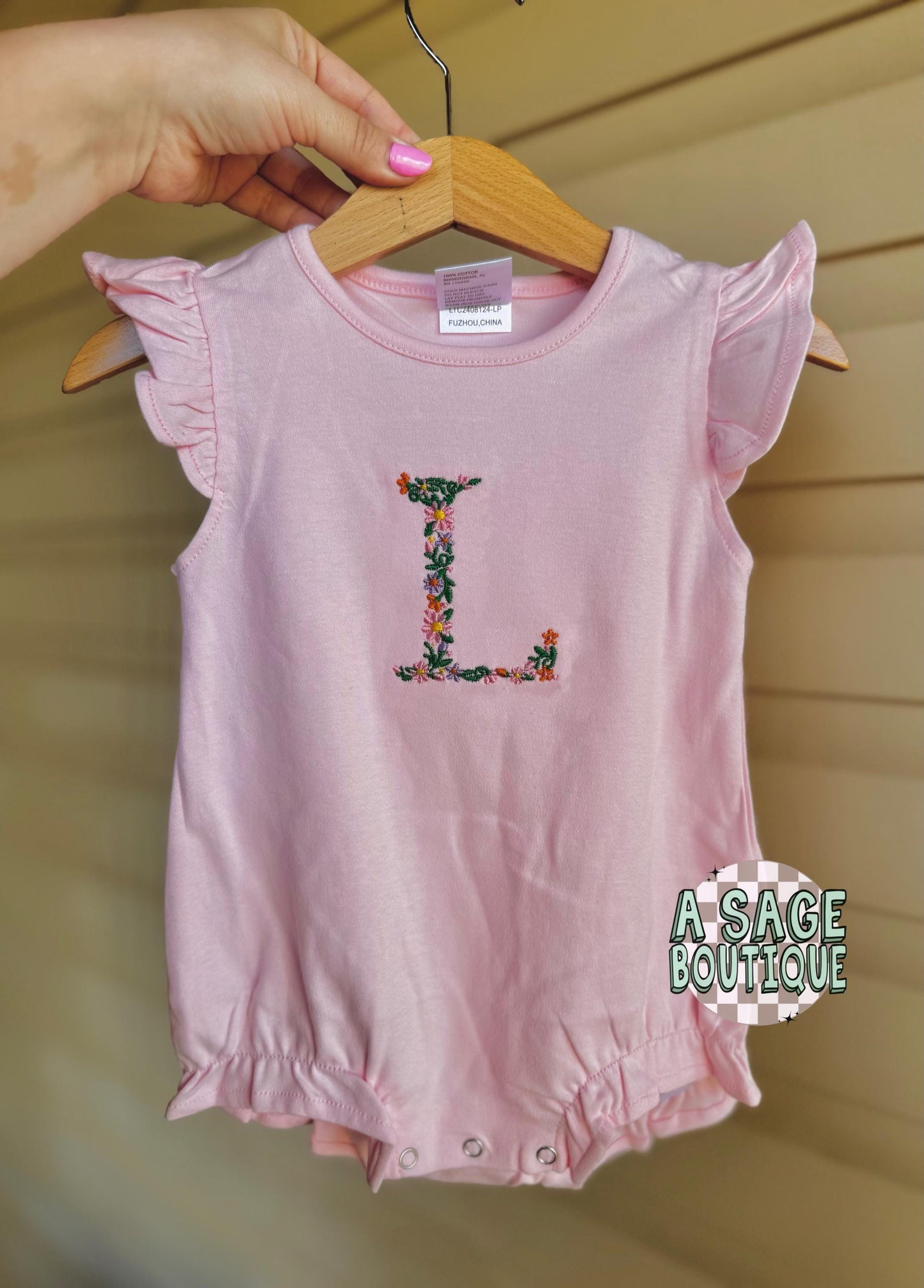 Embroidered kids t shirt/bubble romper - floral initial - bubble romper - t shirt - baby romper - flower embroidery