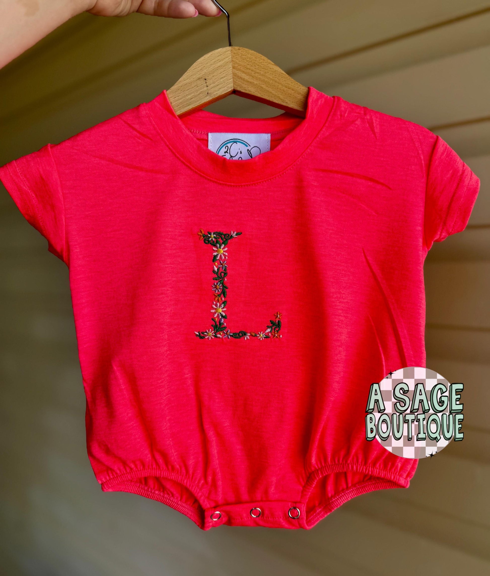Embroidered kids t shirt/bubble romper - floral initial - bubble romper - t shirt - baby romper - flower embroidery