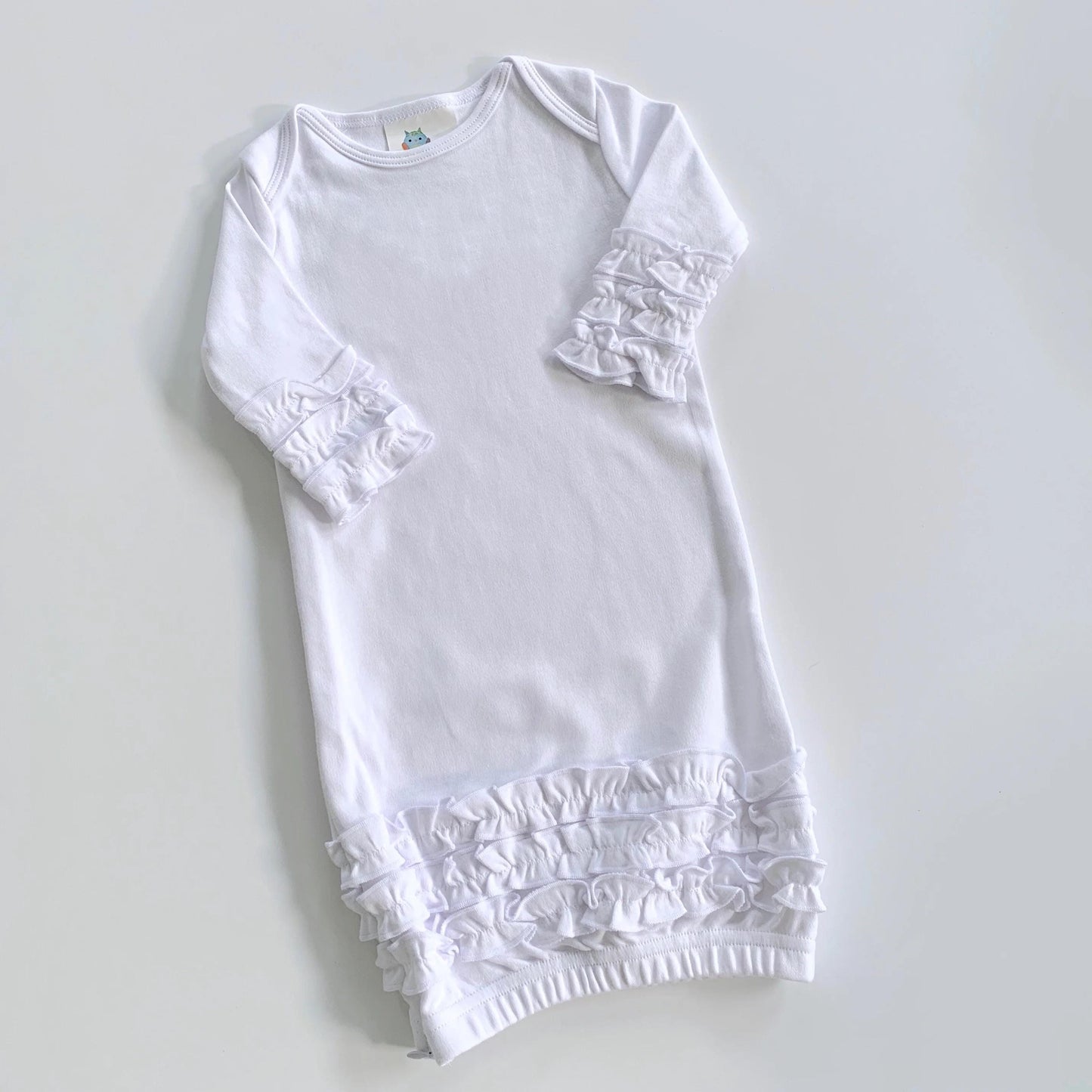 Embroidered applique infant newborn gown, leopard cheetah applique with cursive name, personalized custom infant baby gown, baby gift, baby