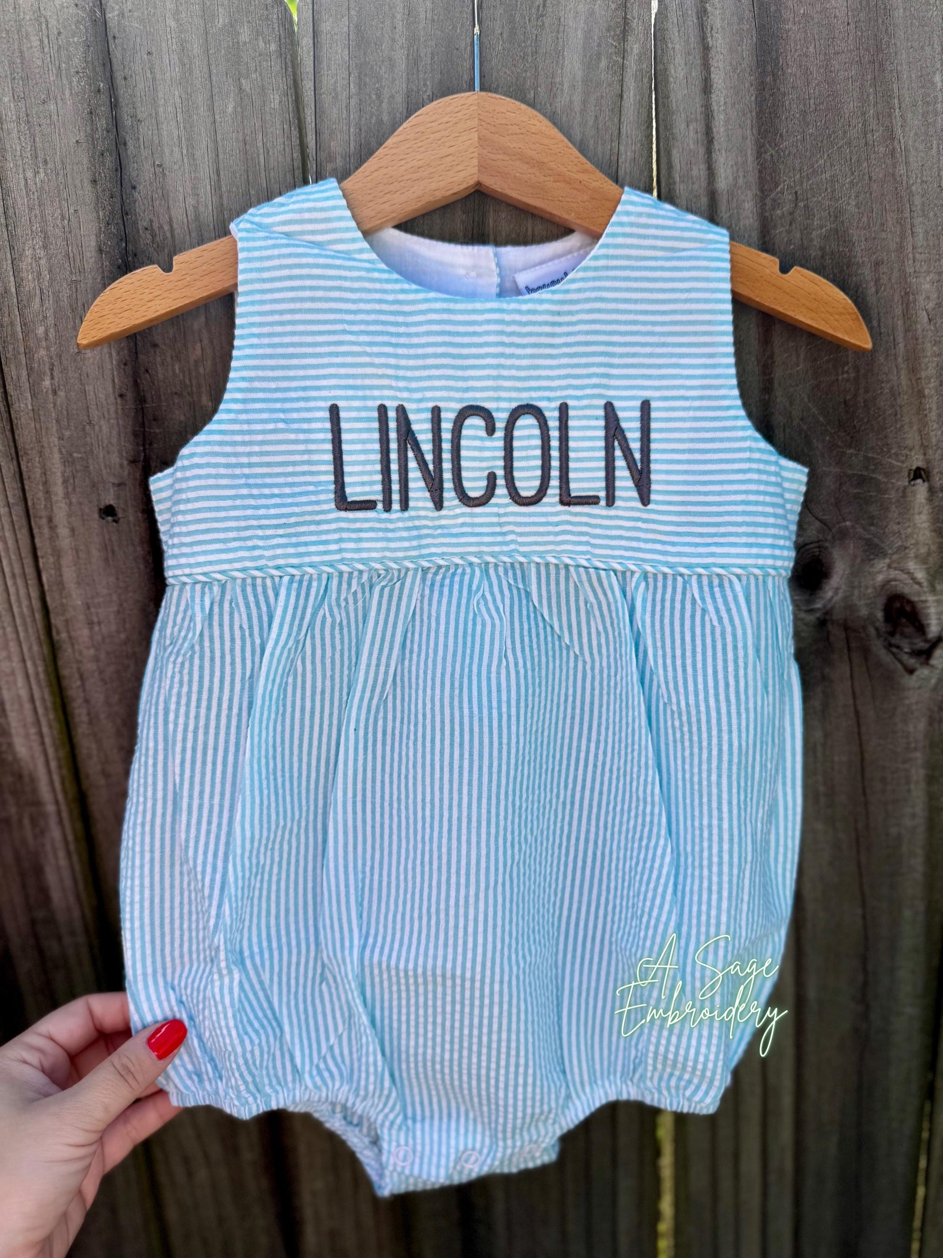 Embroidered custom seersucker bubble romper, boy or girl bubble romper, seersucker embroidery, custom personalized monogram bubble, baby
